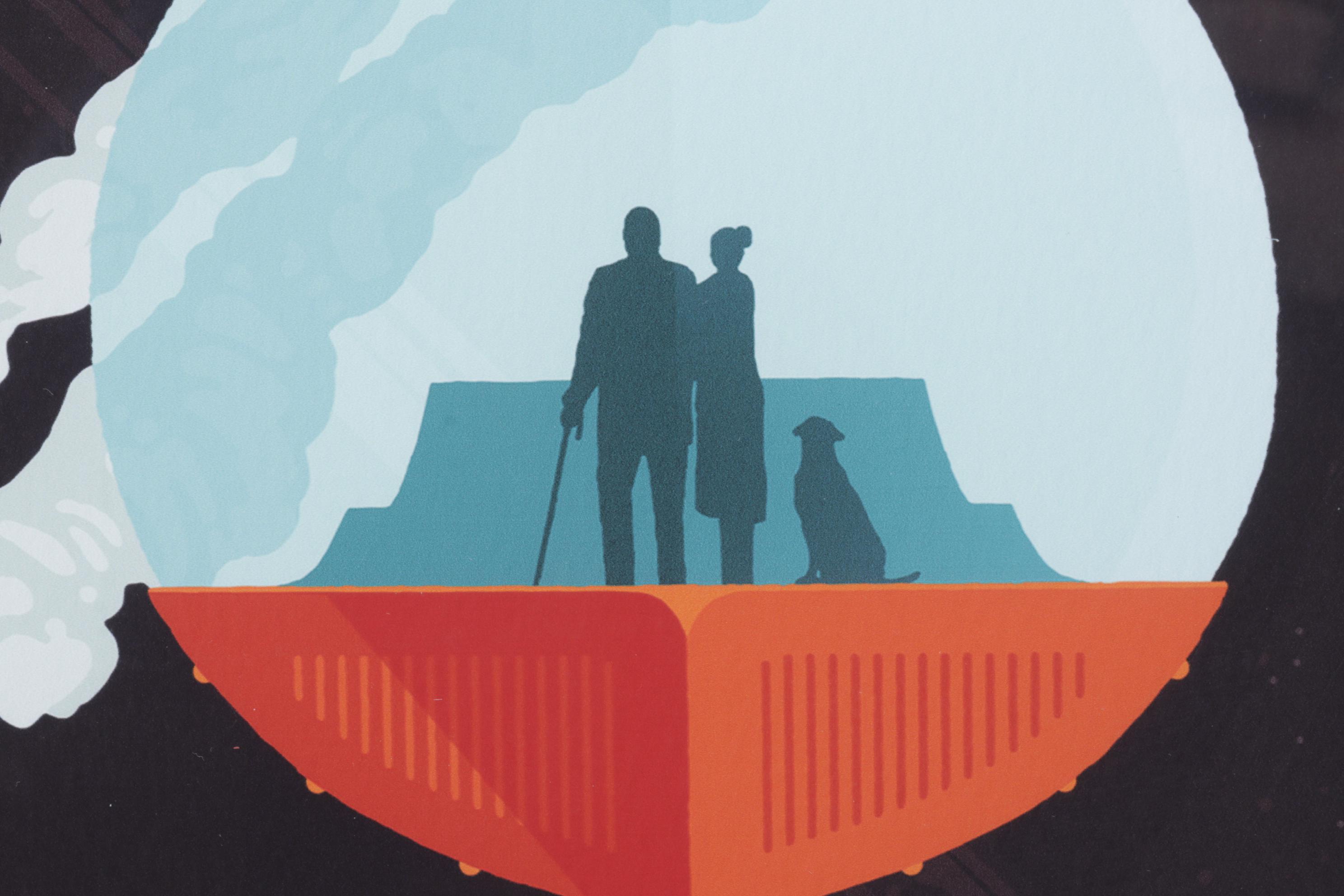 Retro-Futuristic "Enceladus" Travel Poster in Frame