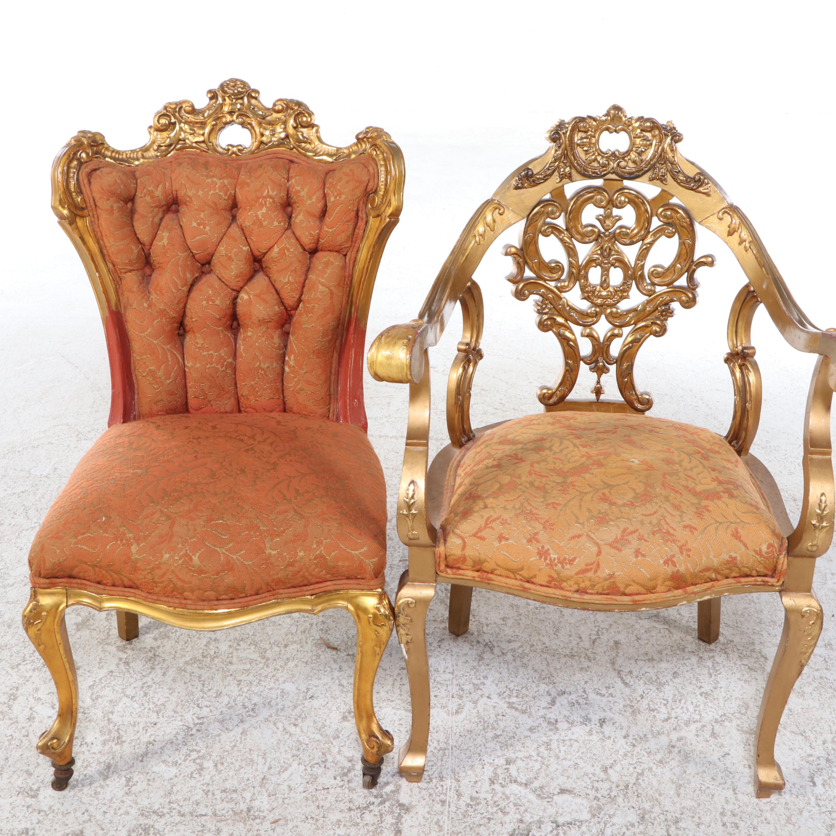 Four-Piece Louis XV Style Giltwood Salon Suite, Late 19th/Early 20th Century