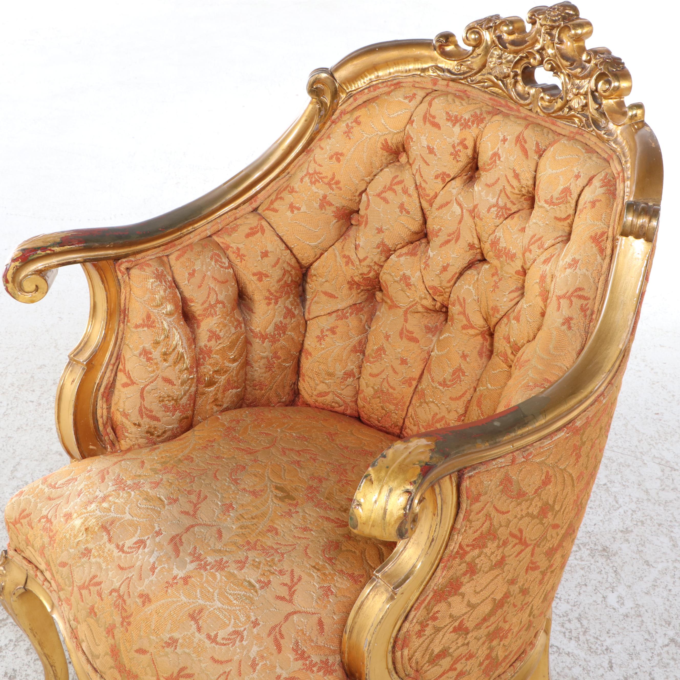 Four-Piece Louis XV Style Giltwood Salon Suite, Late 19th/Early 20th Century