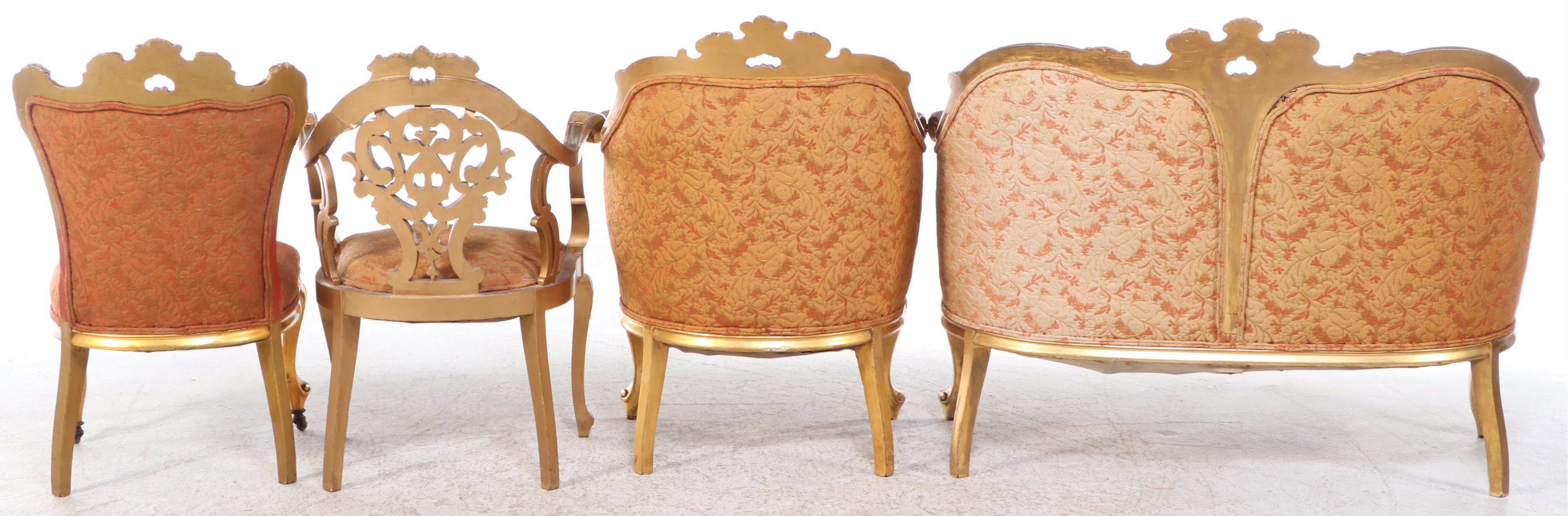 Four-Piece Louis XV Style Giltwood Salon Suite, Late 19th/Early 20th Century