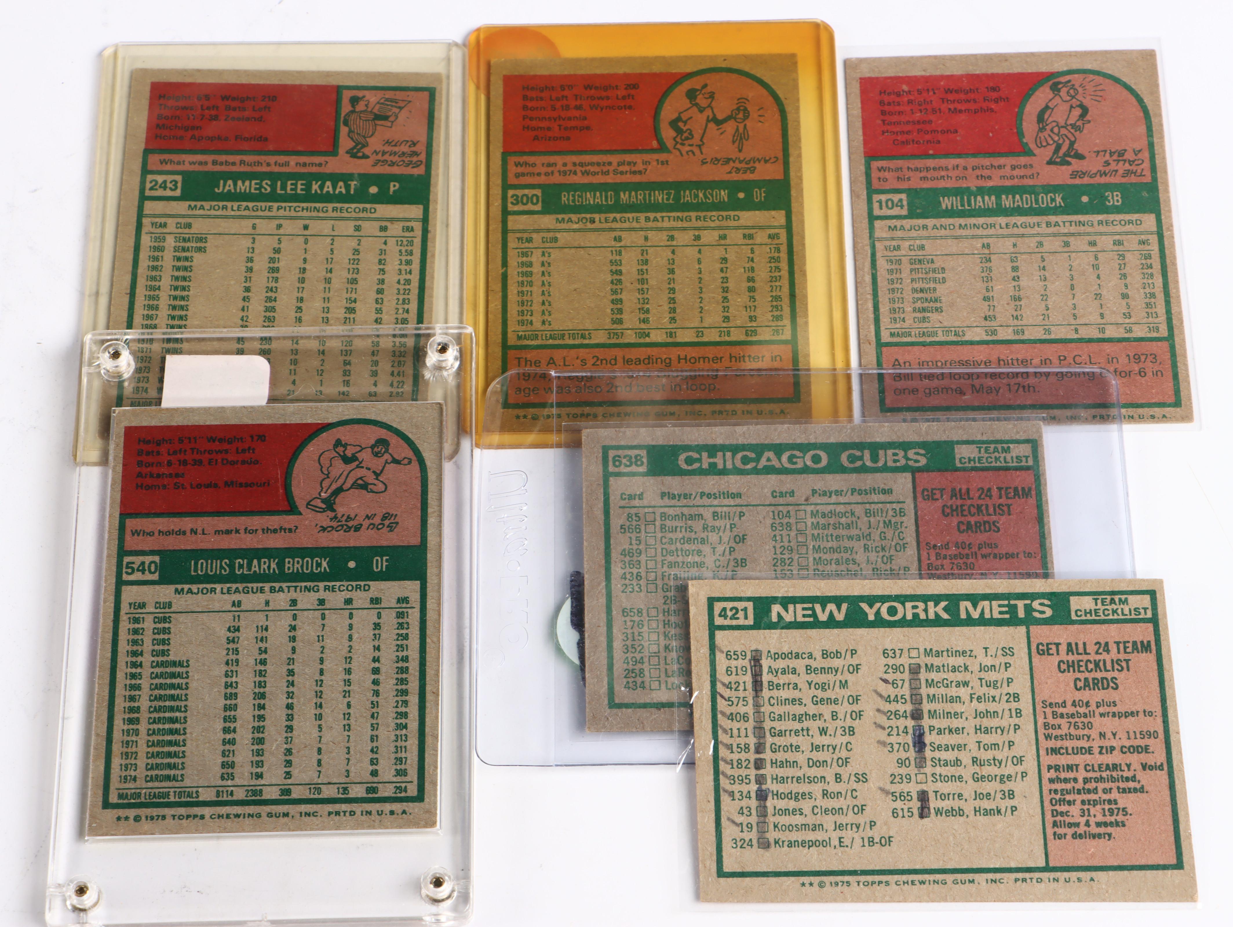 1975 Topps Baseball Cards Featuring Hank Aaron, Reggie Jackson, and More