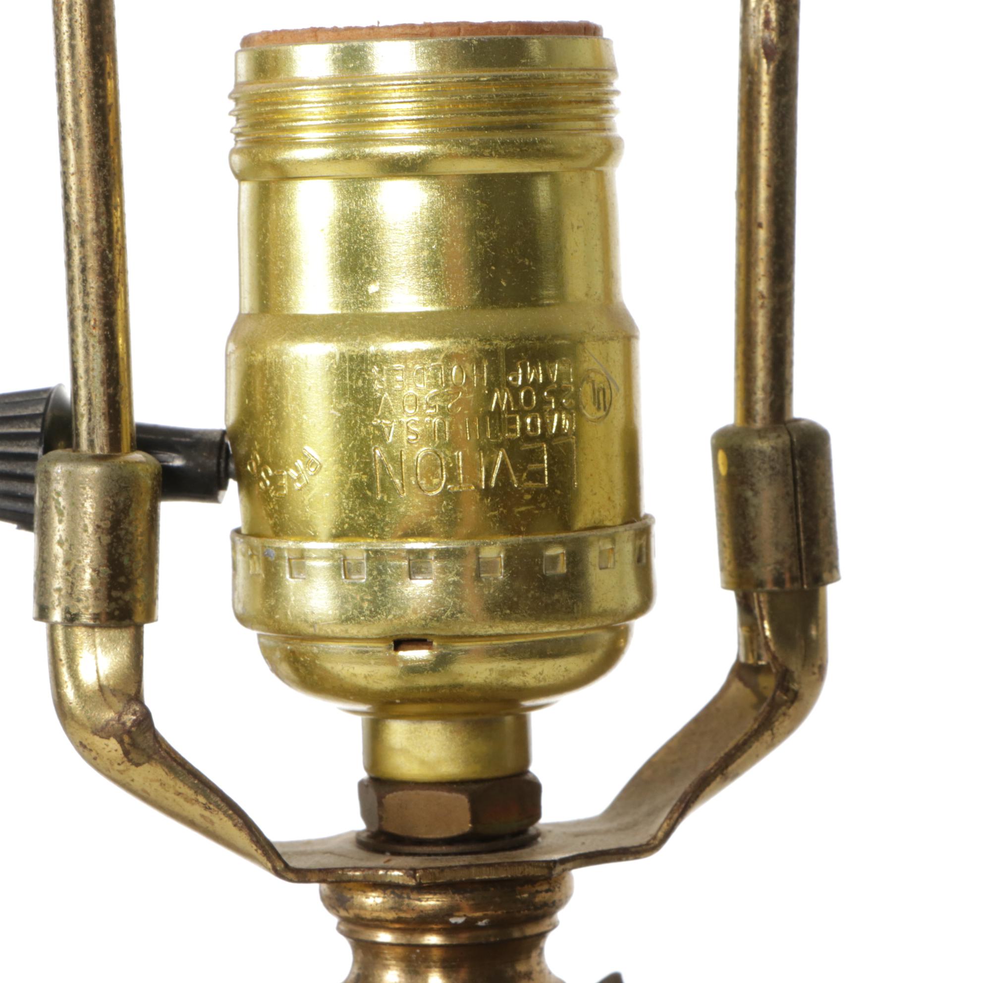 Hollywood Regency Crystal and Filigree Metal Table Lamps, Victorian Lace Shades