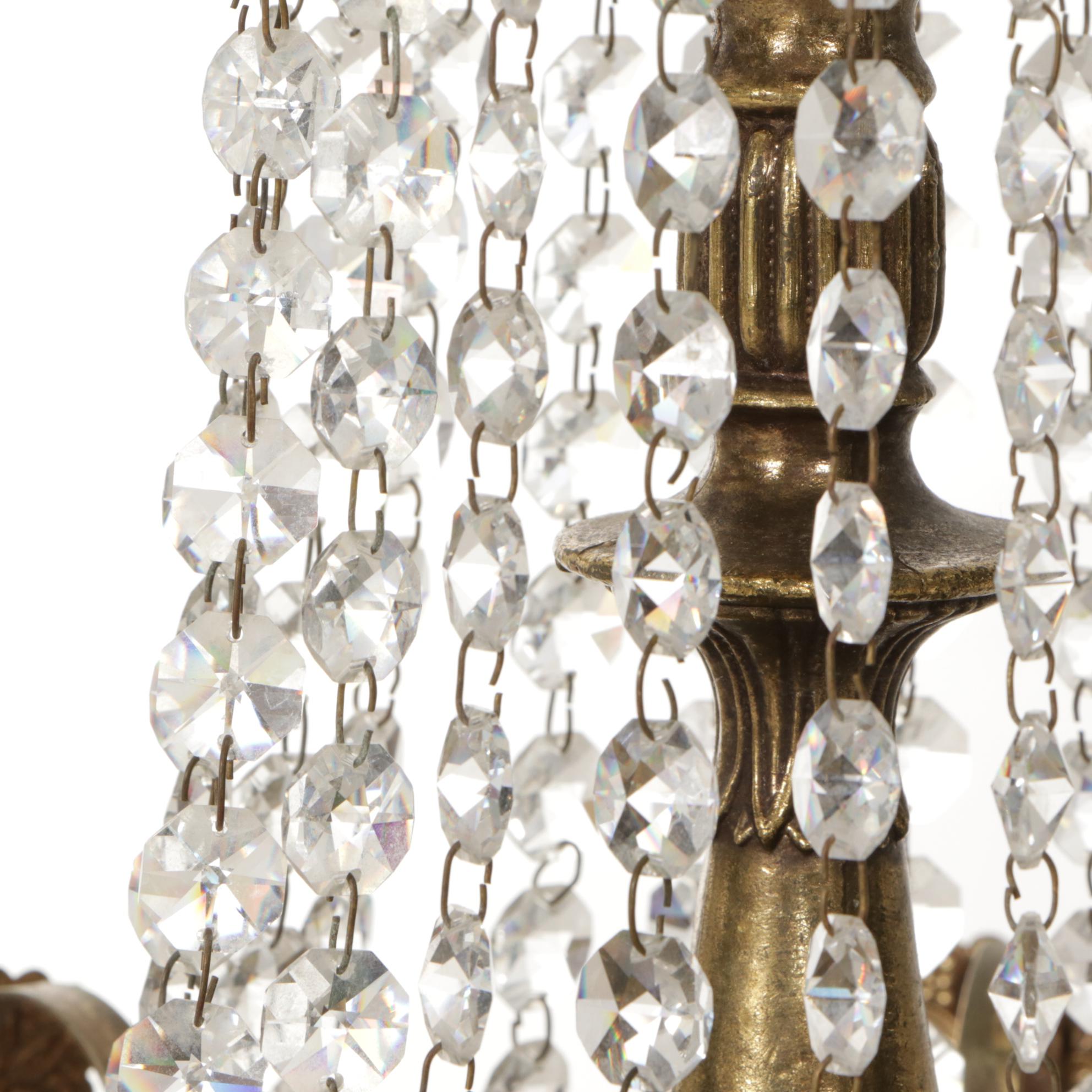 Hollywood Regency Crystal and Filigree Metal Table Lamps, Victorian Lace Shades