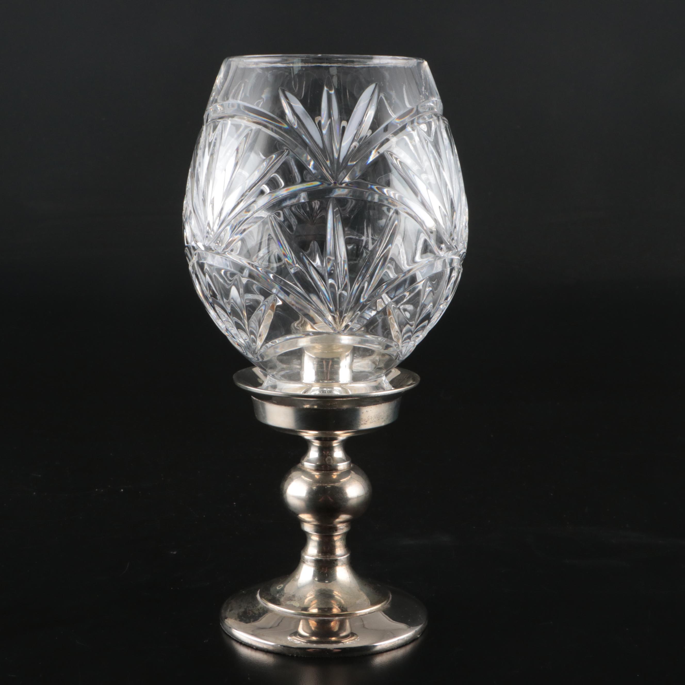 Stiffel Silver Plated Candle Holders with Crystal Hurricanes