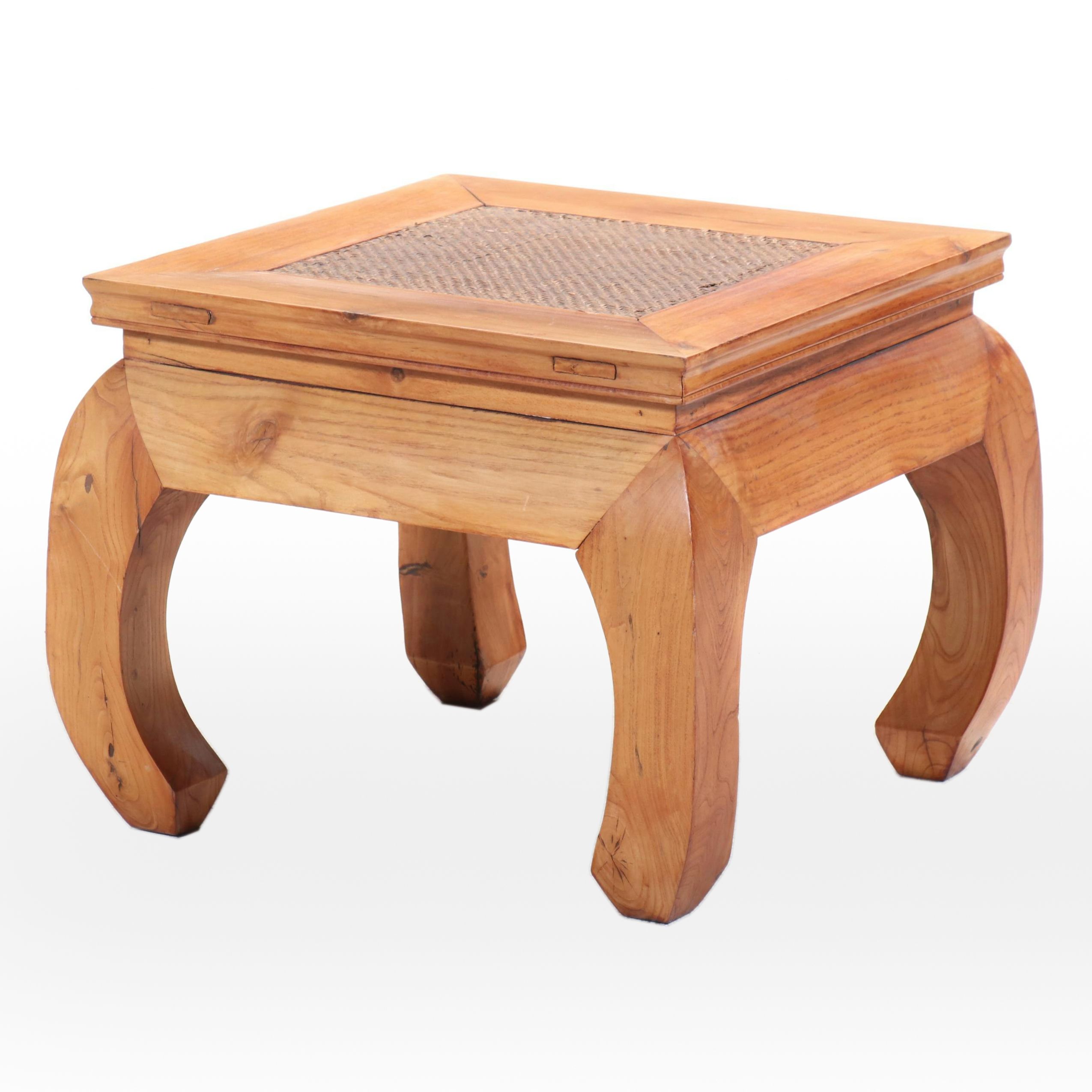 Chinese Elm and Caned Side Table