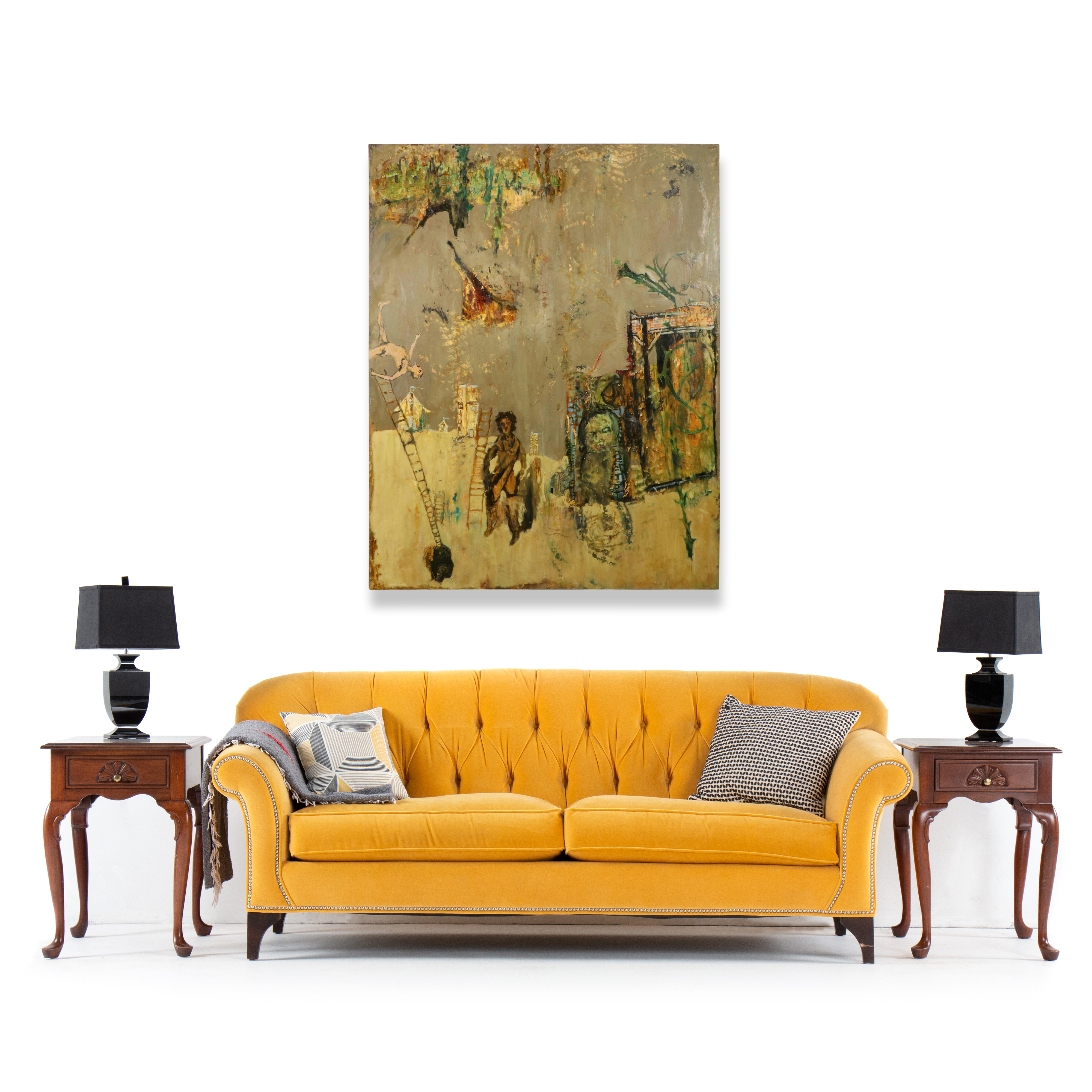 Lowell Boyers Oil Painting "Urban Wing on Fire From Desire Or Camus' Dream"