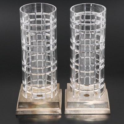 Stiffel Silver Plated Candle Holders with Crystal Hurricanes Stiffel Silver Plated Candle Holders with Crystal Hurricanes