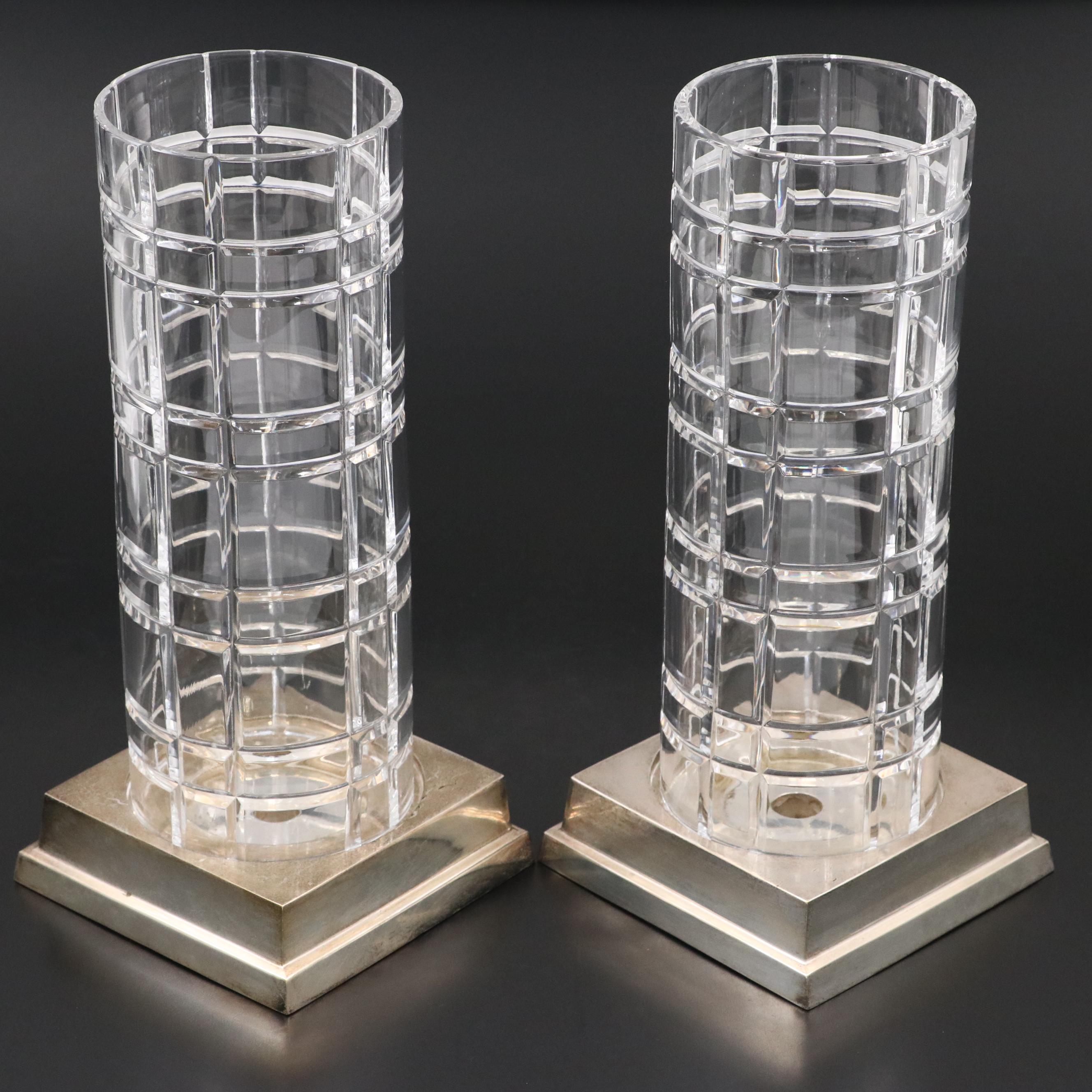 Stiffel Silver Plated Candle Holders with Crystal Hurricanes