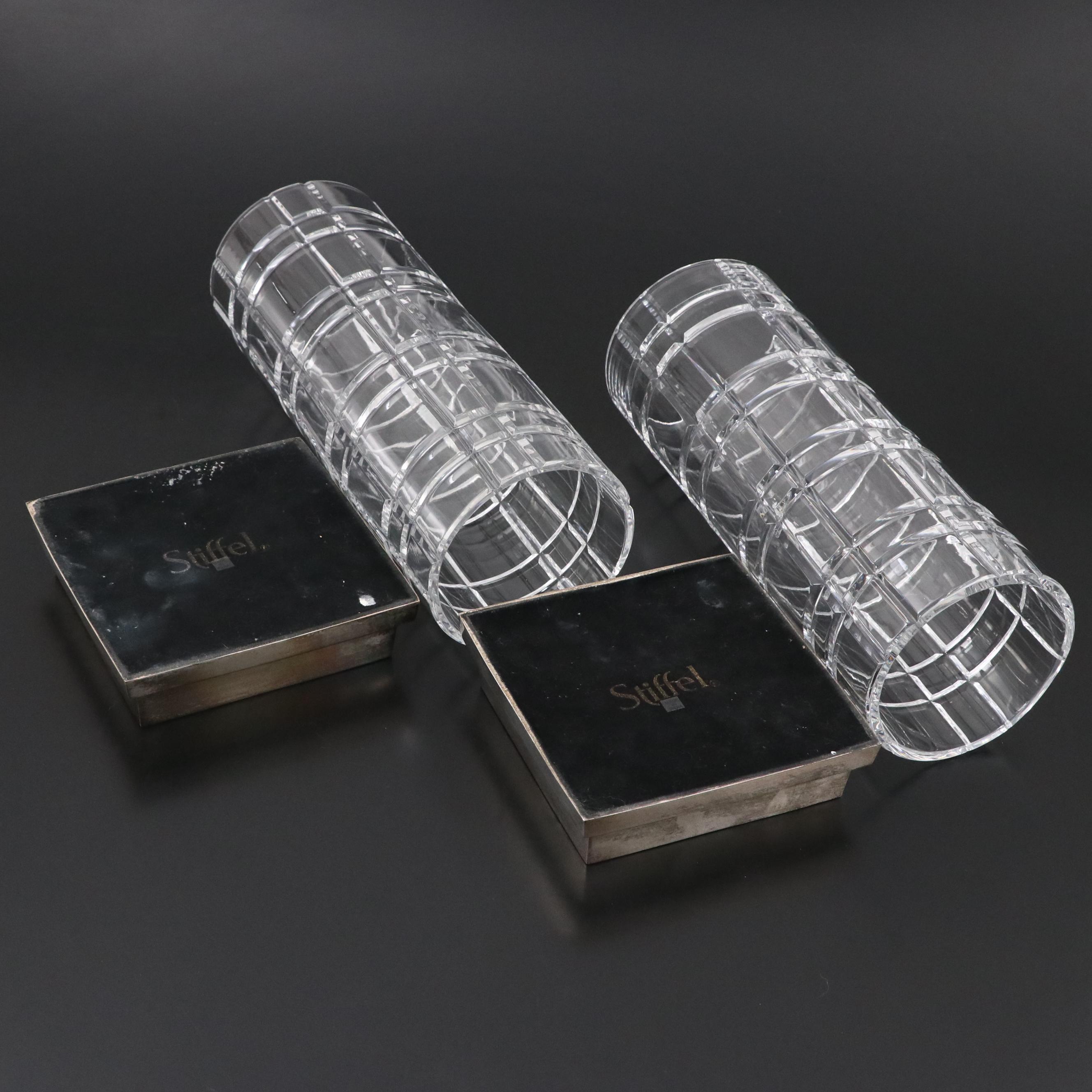 Stiffel Silver Plated Candle Holders with Crystal Hurricanes