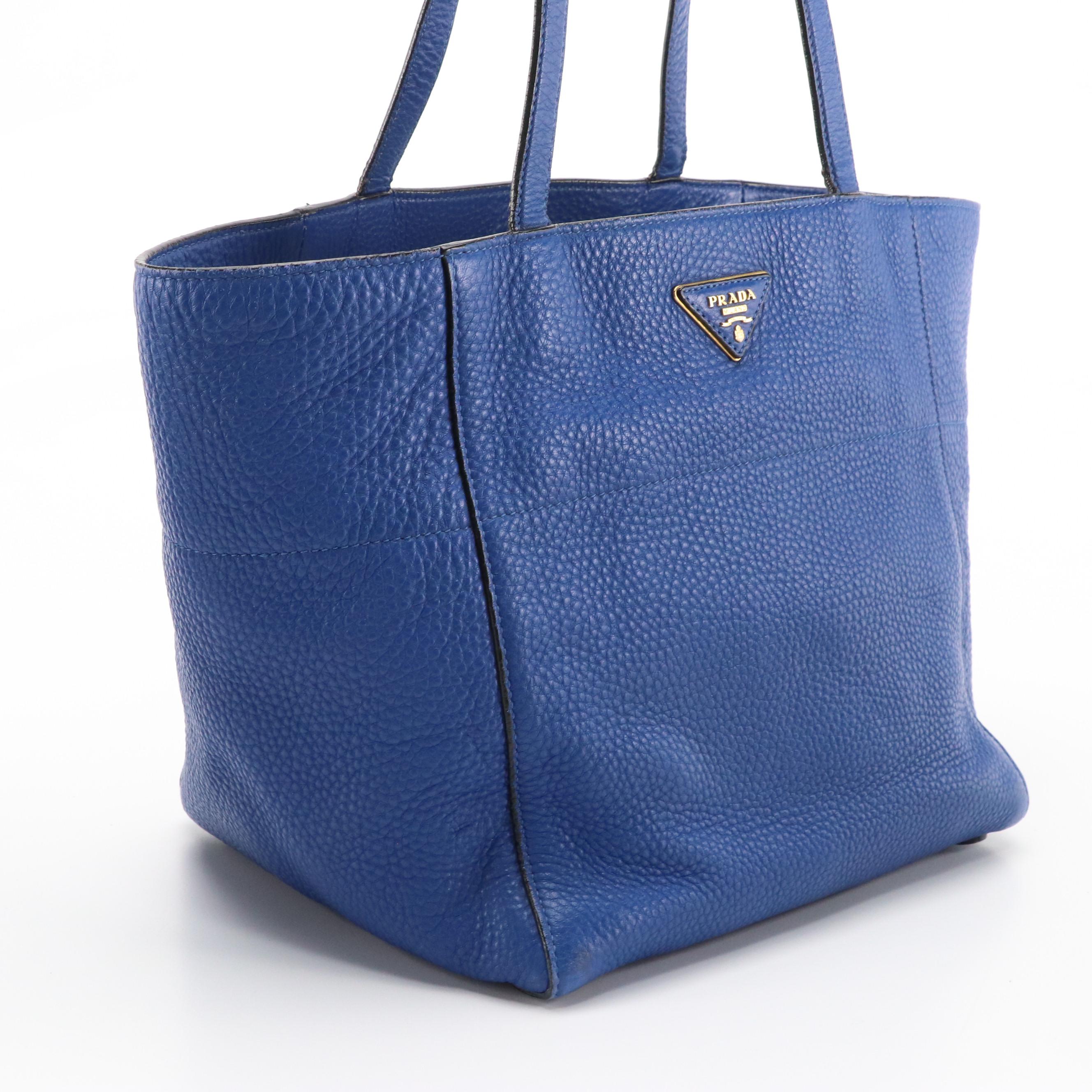 Prada Royal Blue Vitello Daino Leather Shoulder Tote
