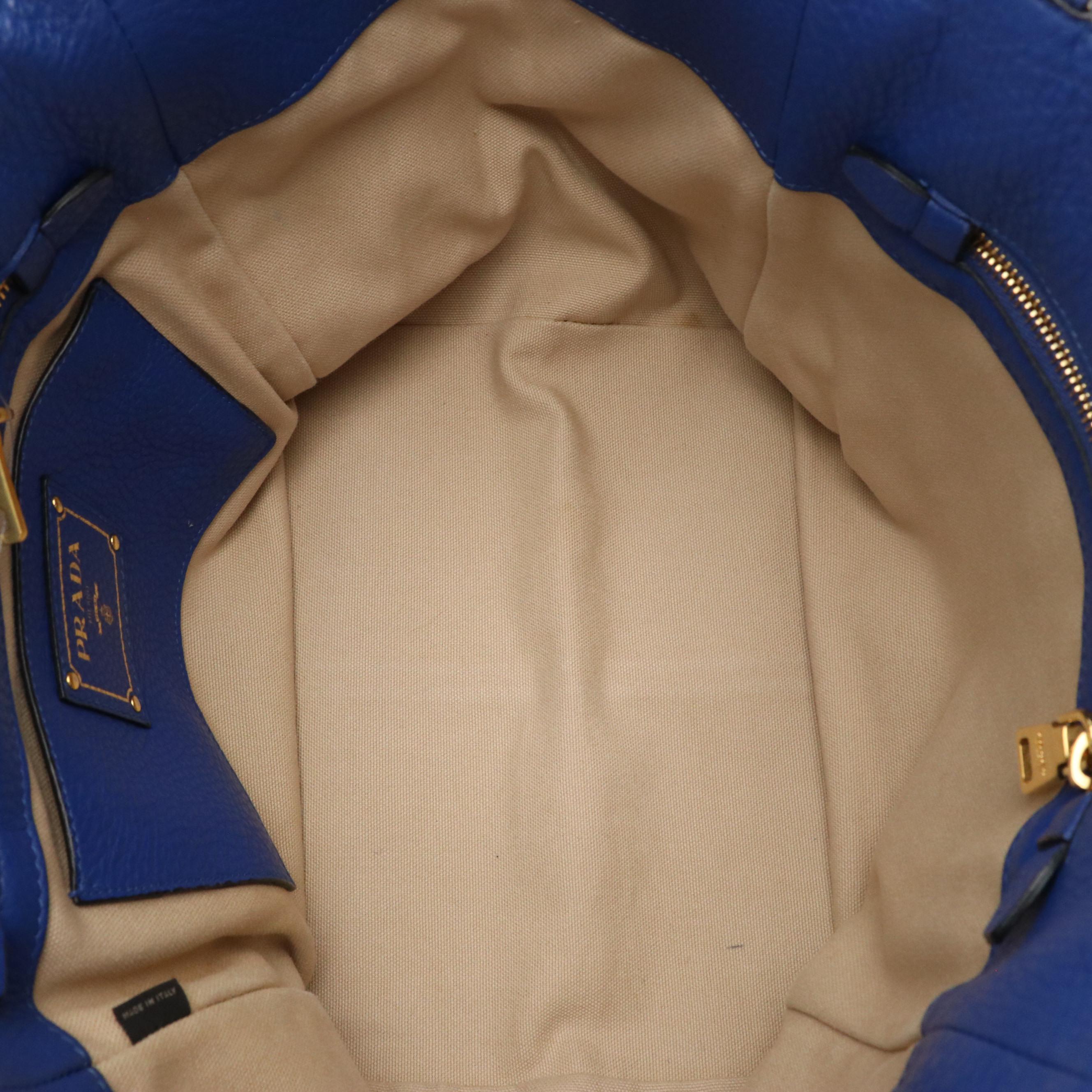 Prada Royal Blue Vitello Daino Leather Shoulder Tote