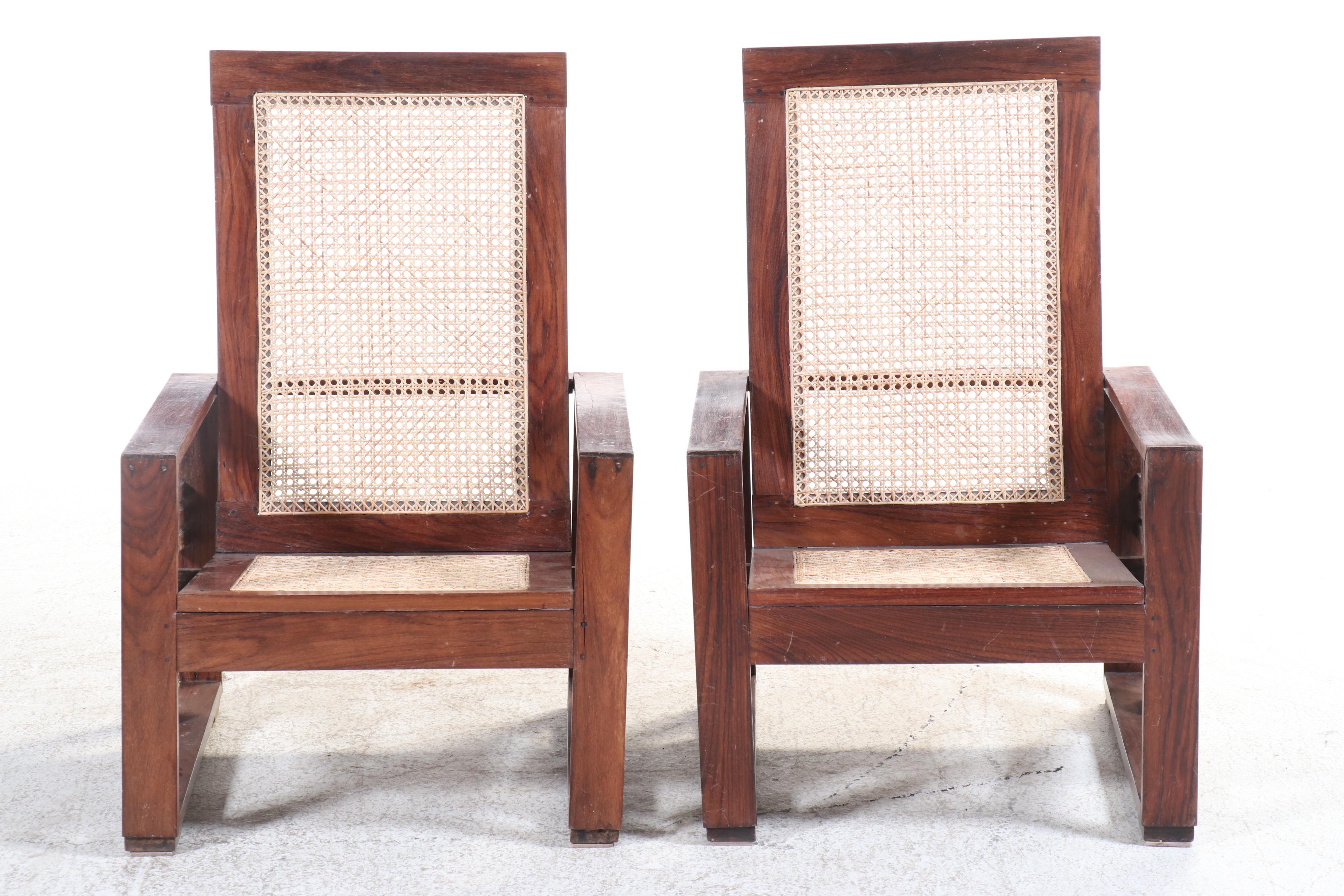 Pair of Art Deco Style Rosewood and Caned Lounge Chairs, 20th Century