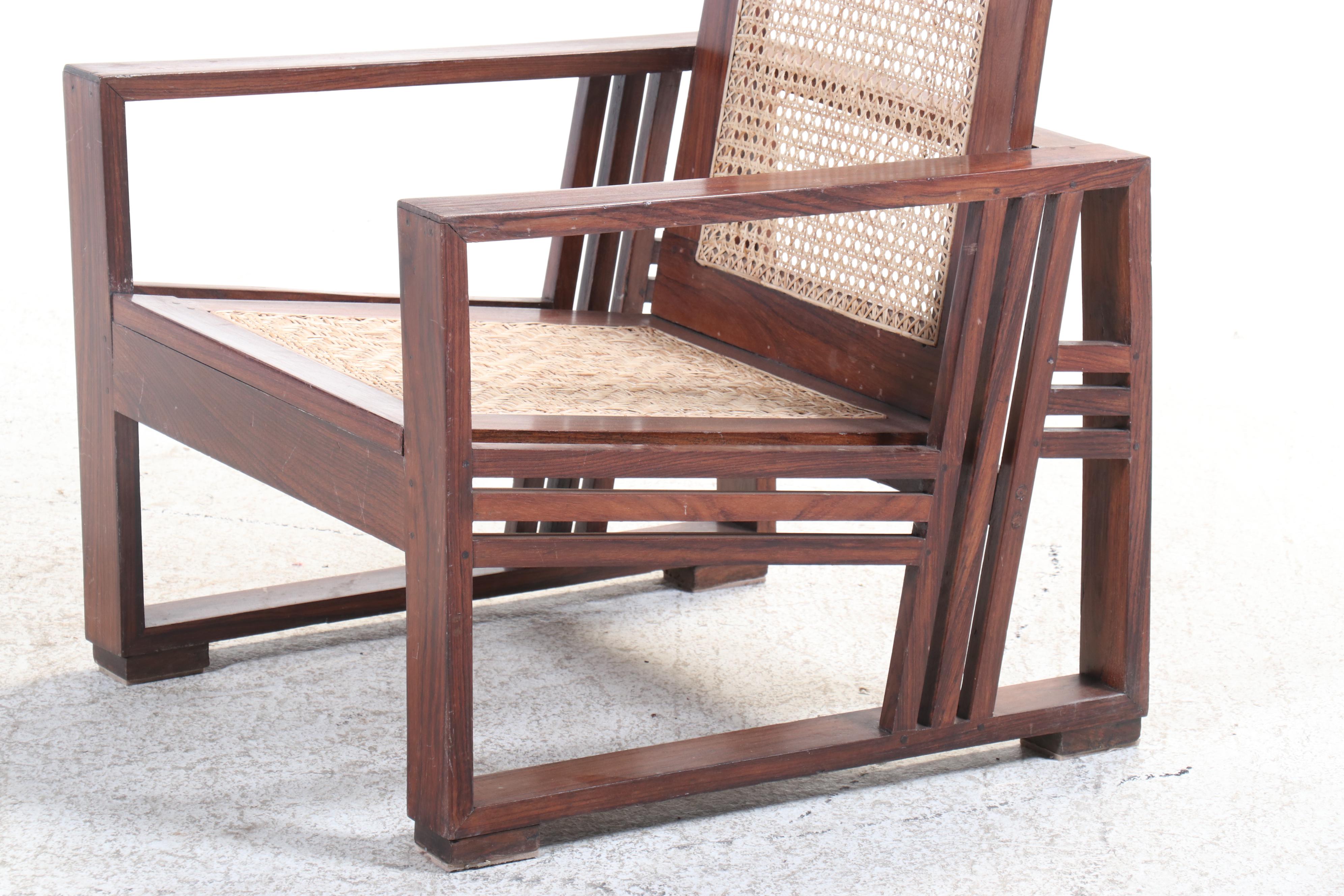 Pair of Art Deco Style Rosewood and Caned Lounge Chairs, 20th Century