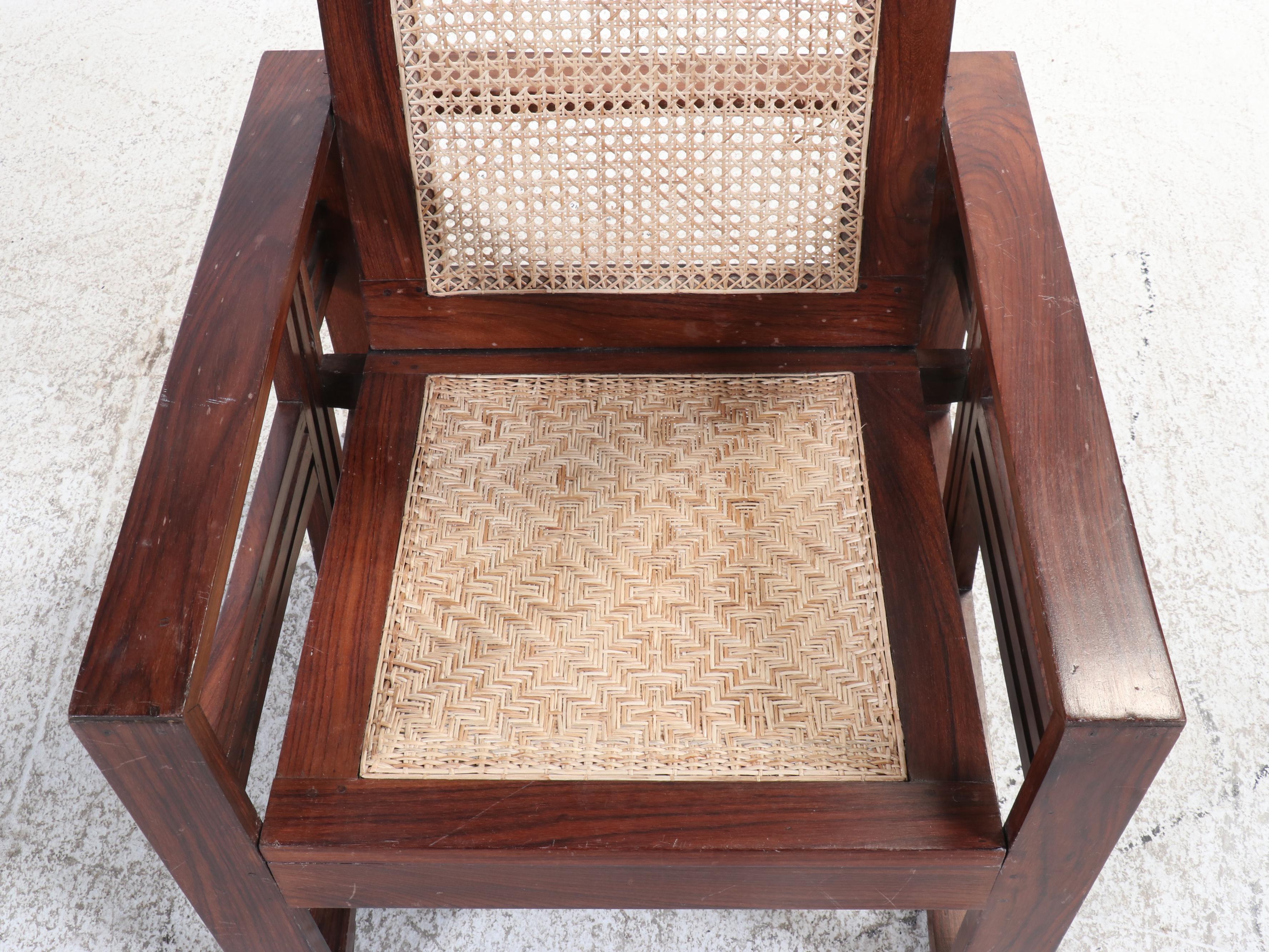 Pair of Art Deco Style Rosewood and Caned Lounge Chairs, 20th Century