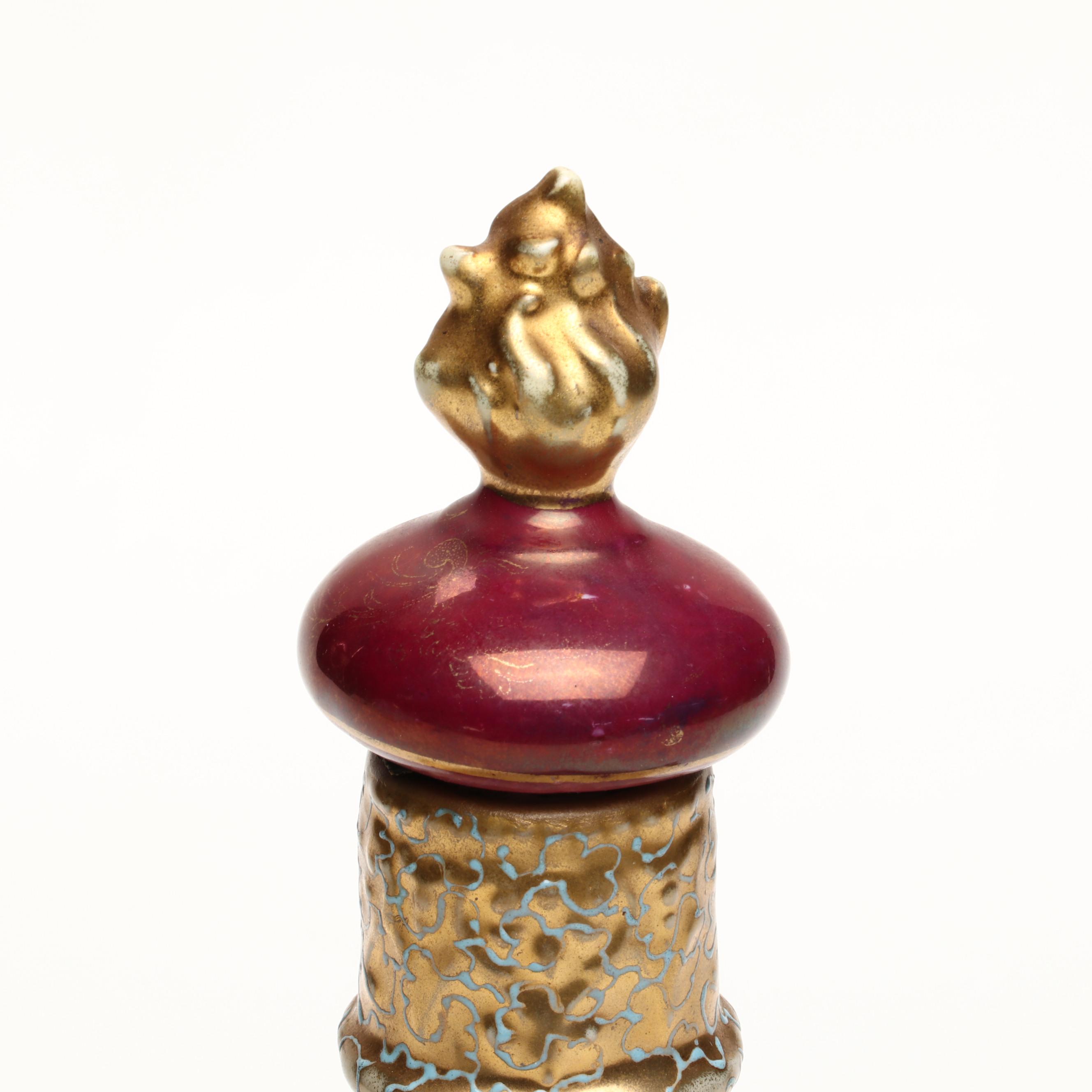 Royal Saxe E.S. Germany Gilt Porcelain Female Portrait Decanter