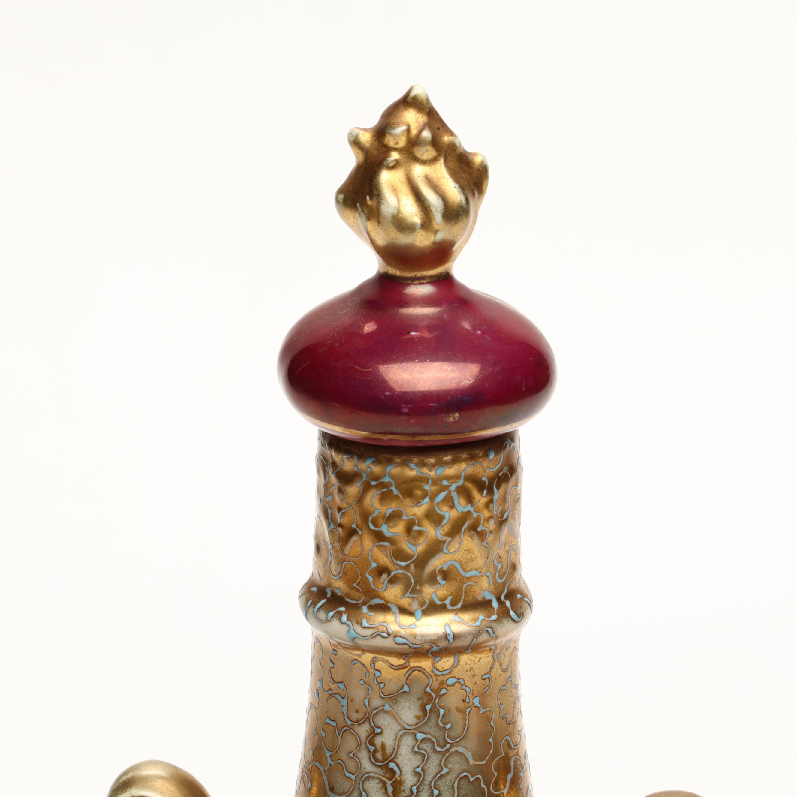 Royal Saxe E.S. Germany Gilt Porcelain Female Portrait Decanter