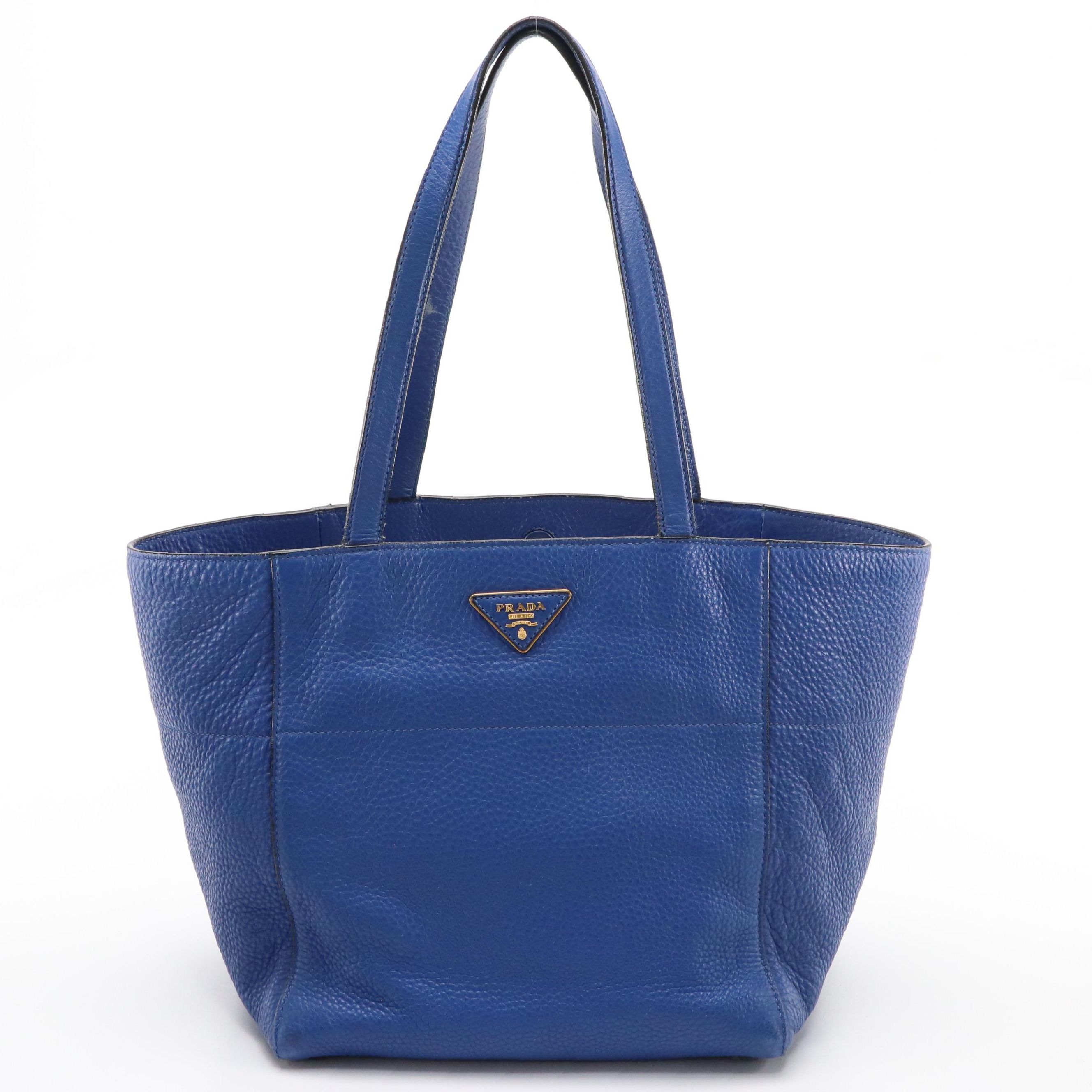 Prada Royal Blue Vitello Daino Leather Shoulder Tote