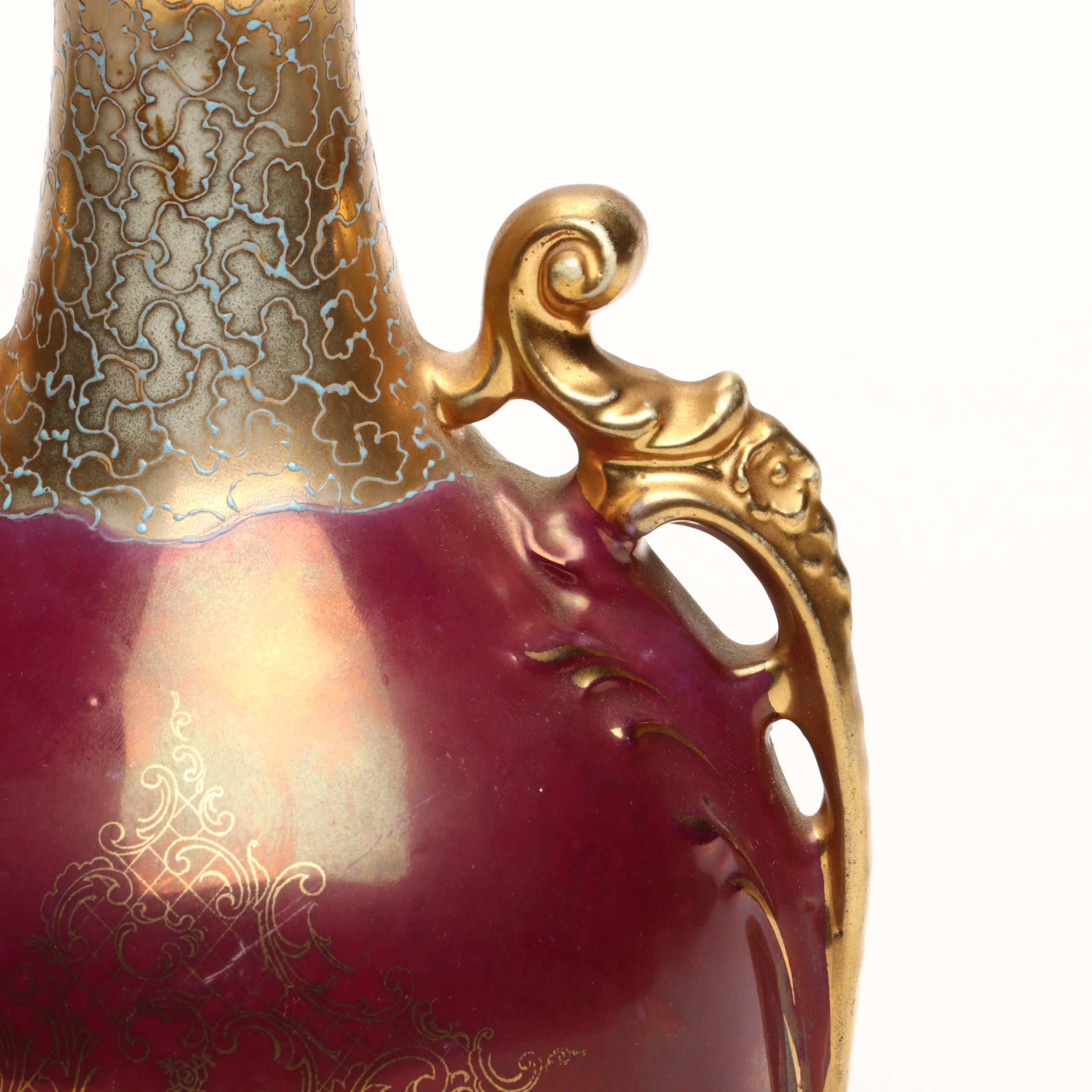 Royal Saxe E.S. Germany Gilt Porcelain Female Portrait Decanter