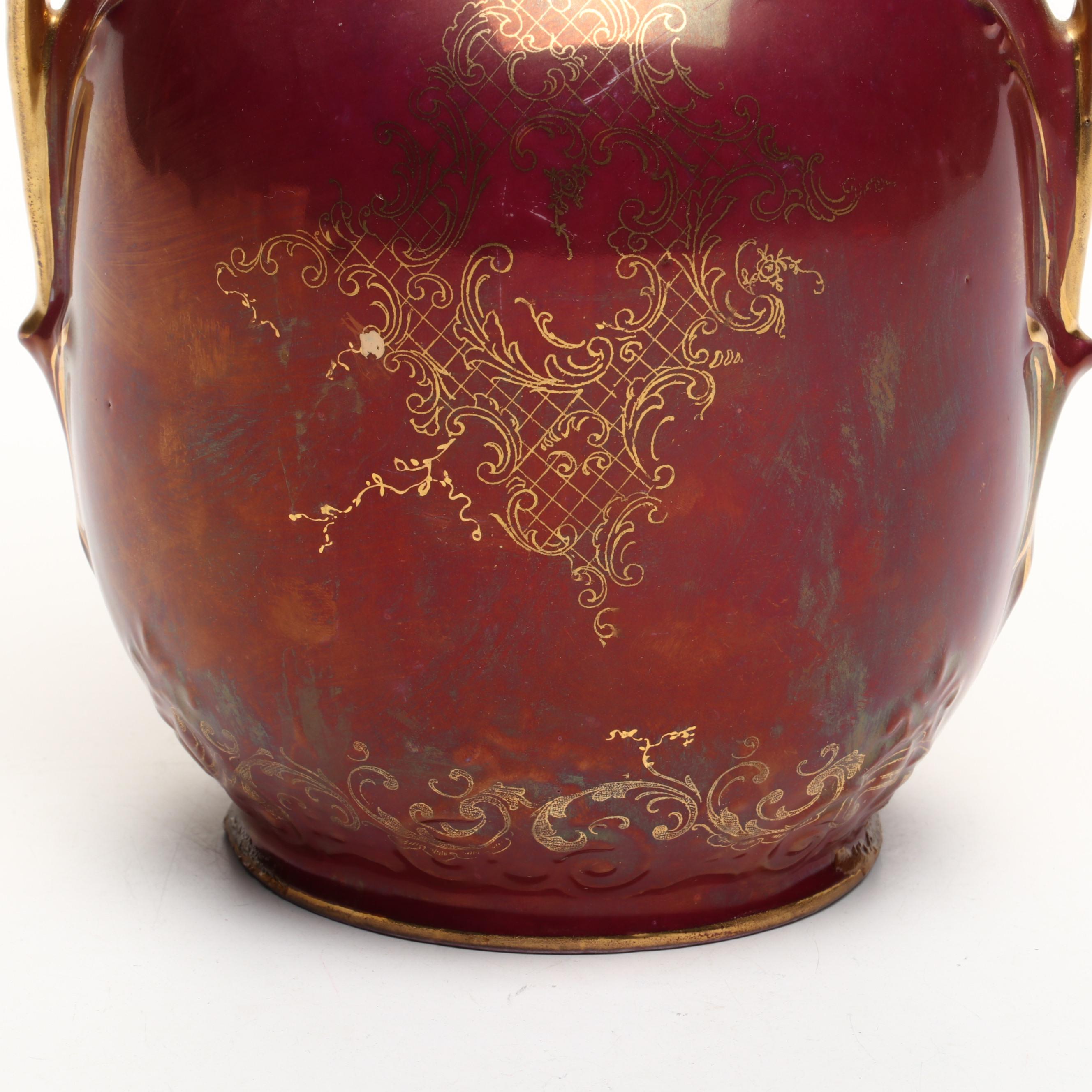 Royal Saxe E.S. Germany Gilt Porcelain Female Portrait Decanter