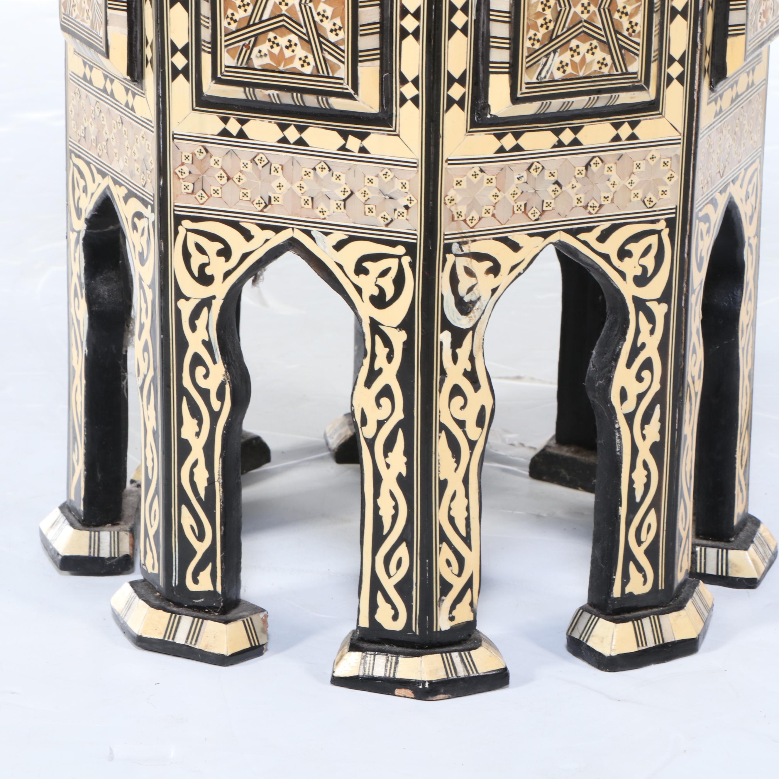 Moroccan Style Bone Inlaid and Lacquered Wood Side Table with Storage