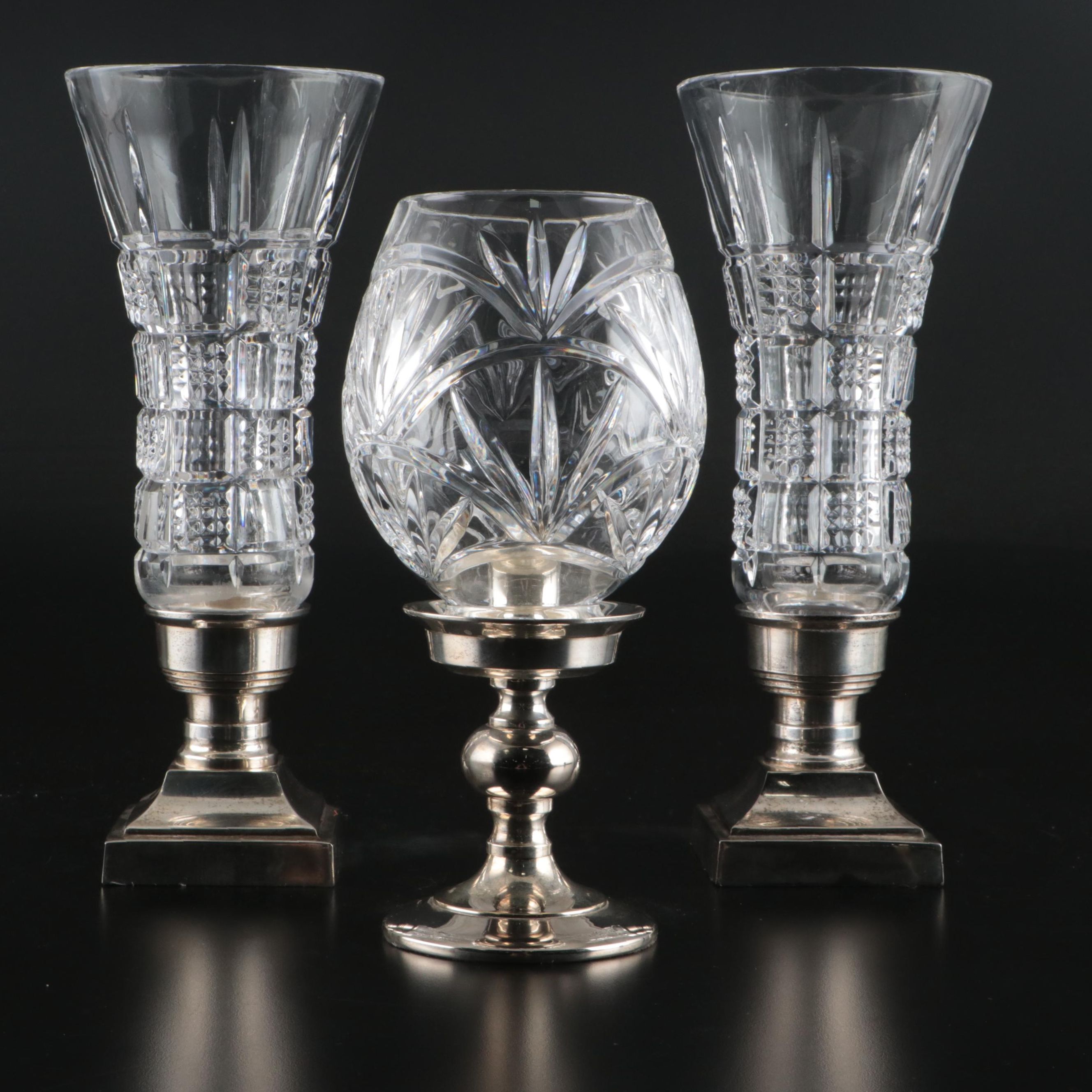Stiffel Silver Plated Candle Holders with Crystal Hurricanes