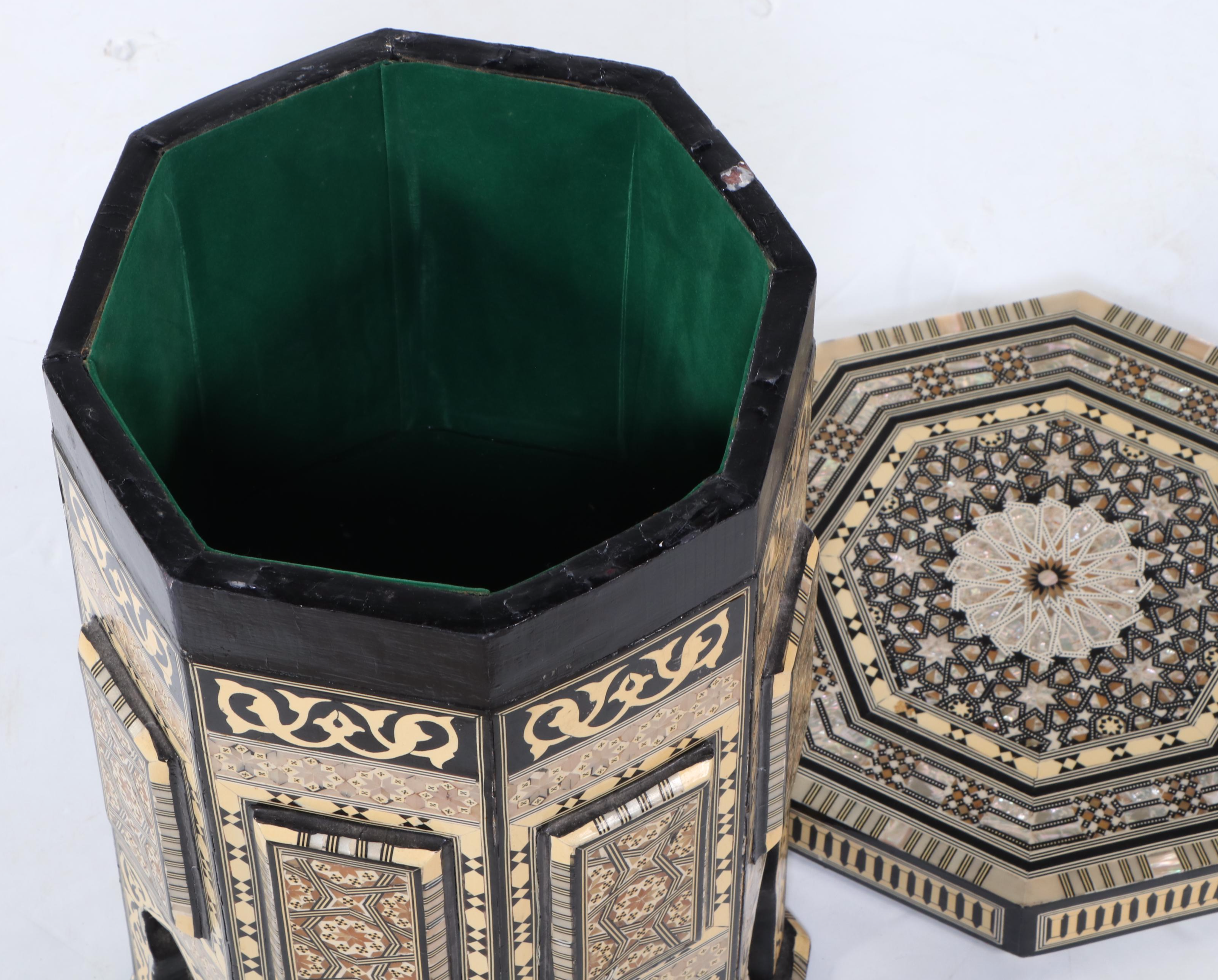 Moroccan Style Bone Inlaid and Lacquered Wood Side Table with Storage