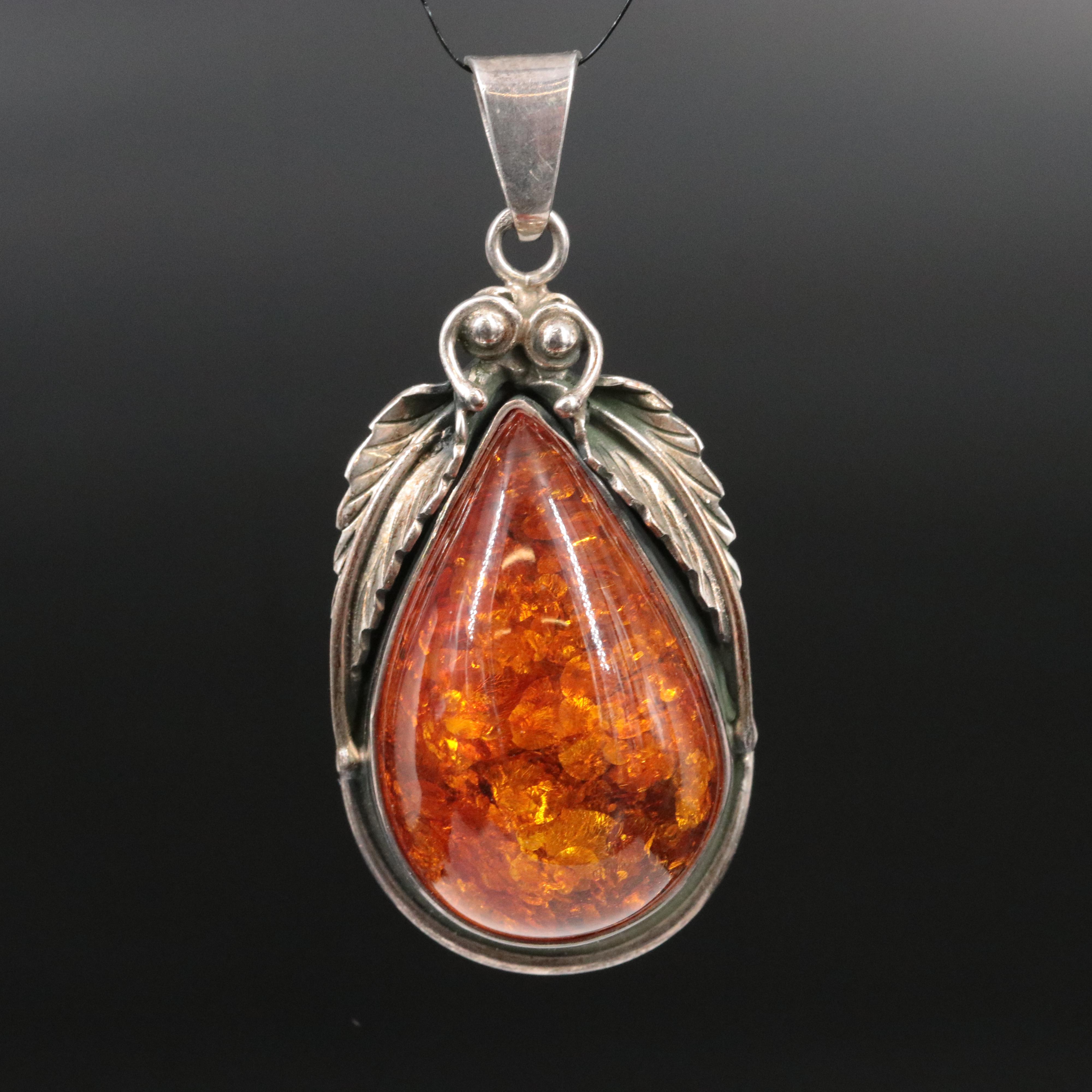Sterling Amber Leaf Accented Pendant
