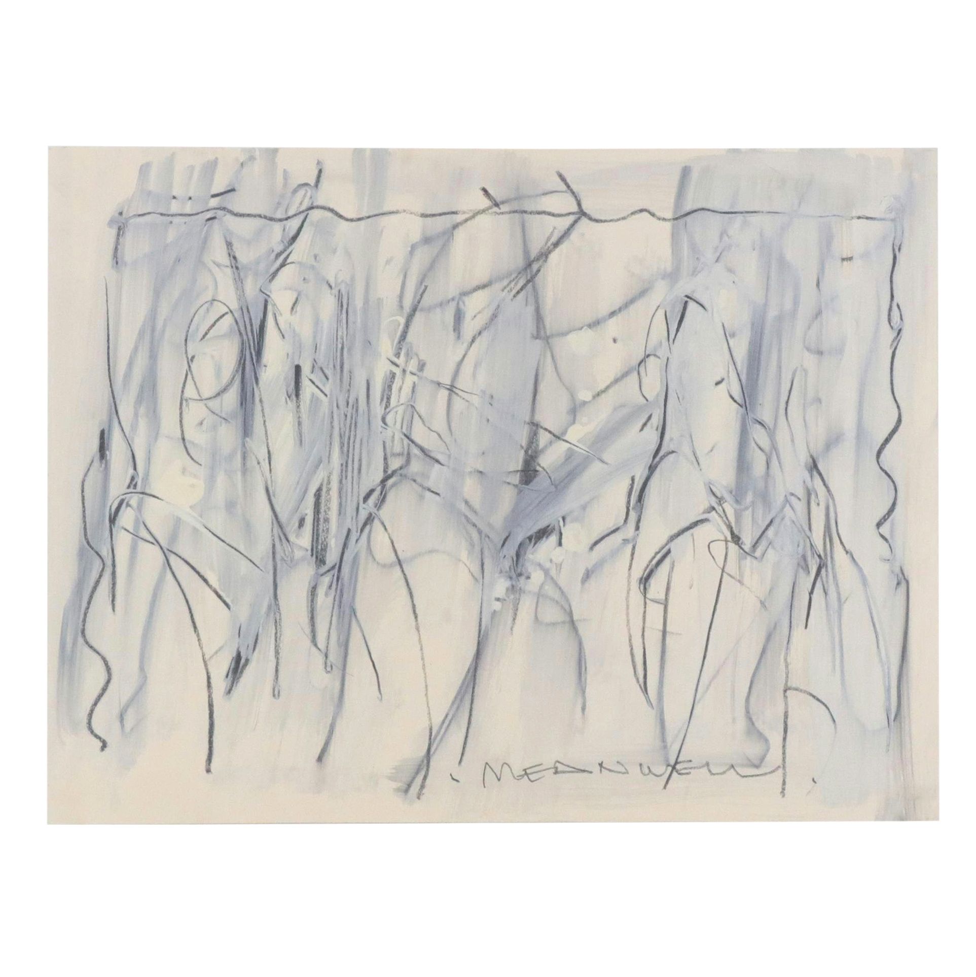 Jack Meanwell Abstract Oil Pastel Drawing, Late 20th Century