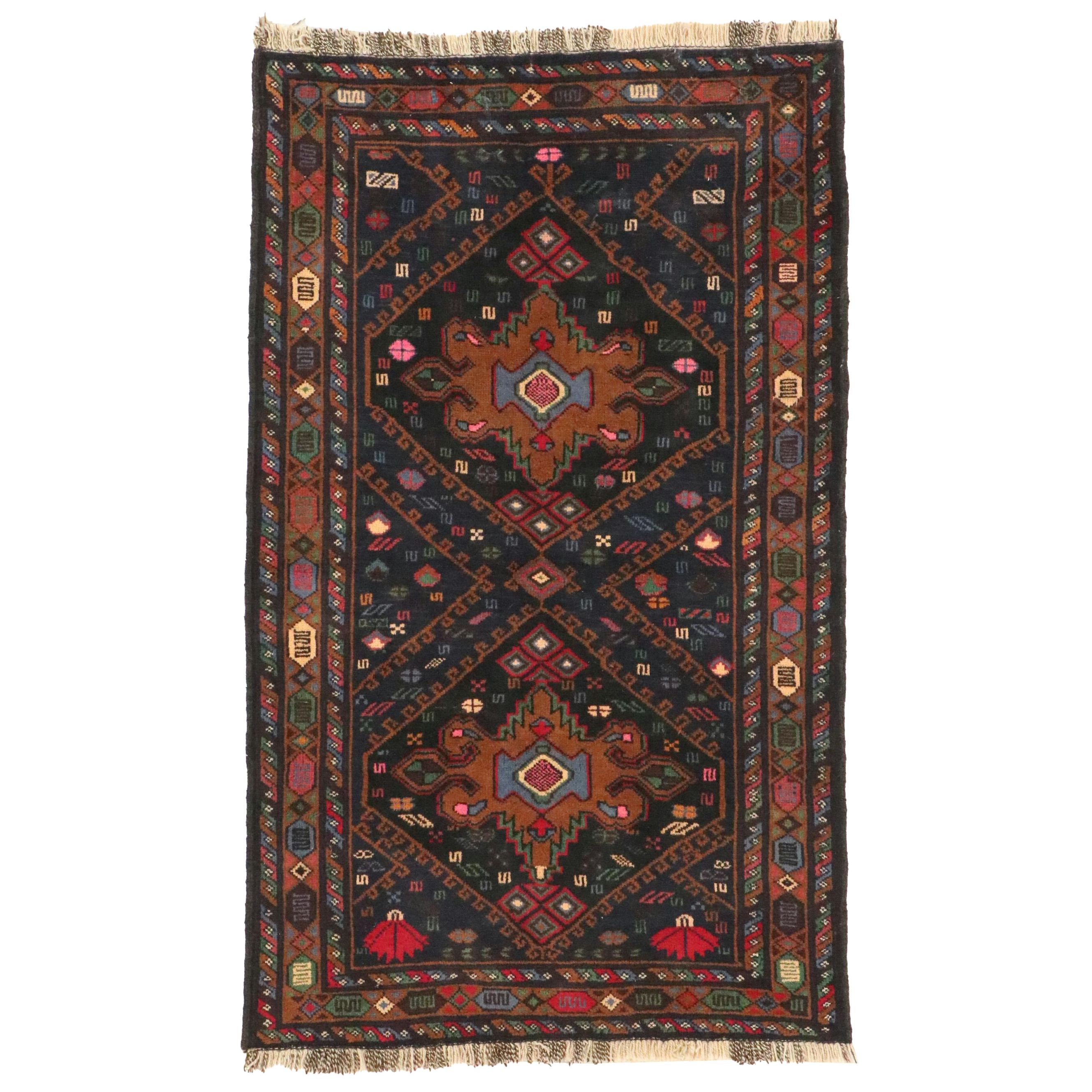 2'9 x 4'10 Hand-Knotted Afghan Baluch Accent Rug