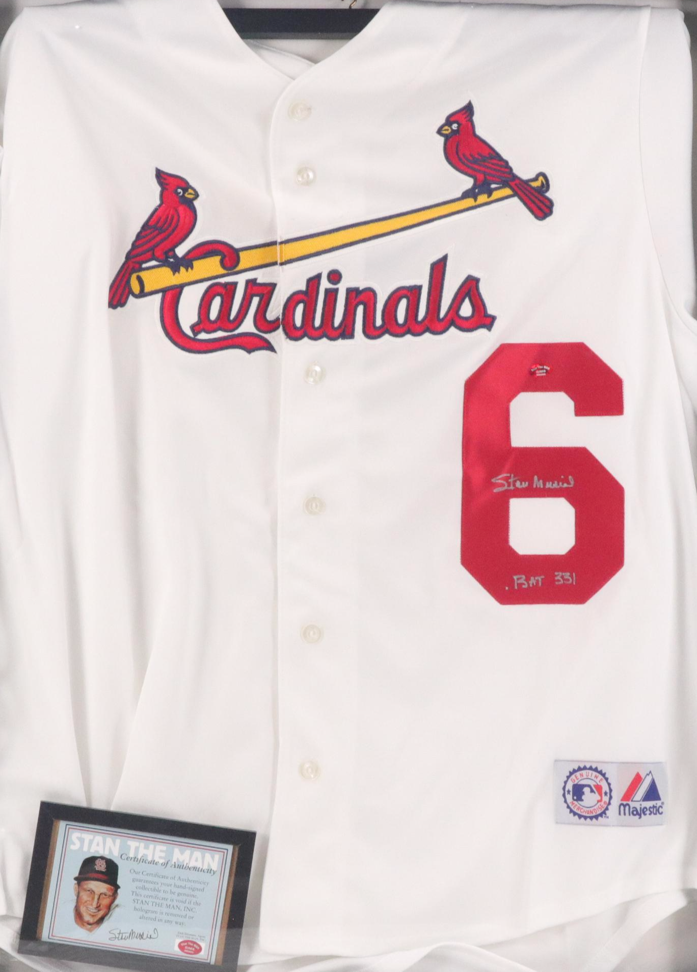Stan Musial Signed St. Louis Cardinals Majestic Baseball Jersey with Display