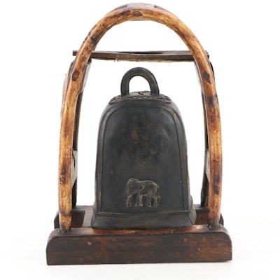 Burmese Hill Tribe Elephant Bell with Bent Cane Stand Burmese Hill Tribe Elephant Bell with Bent Cane Stand