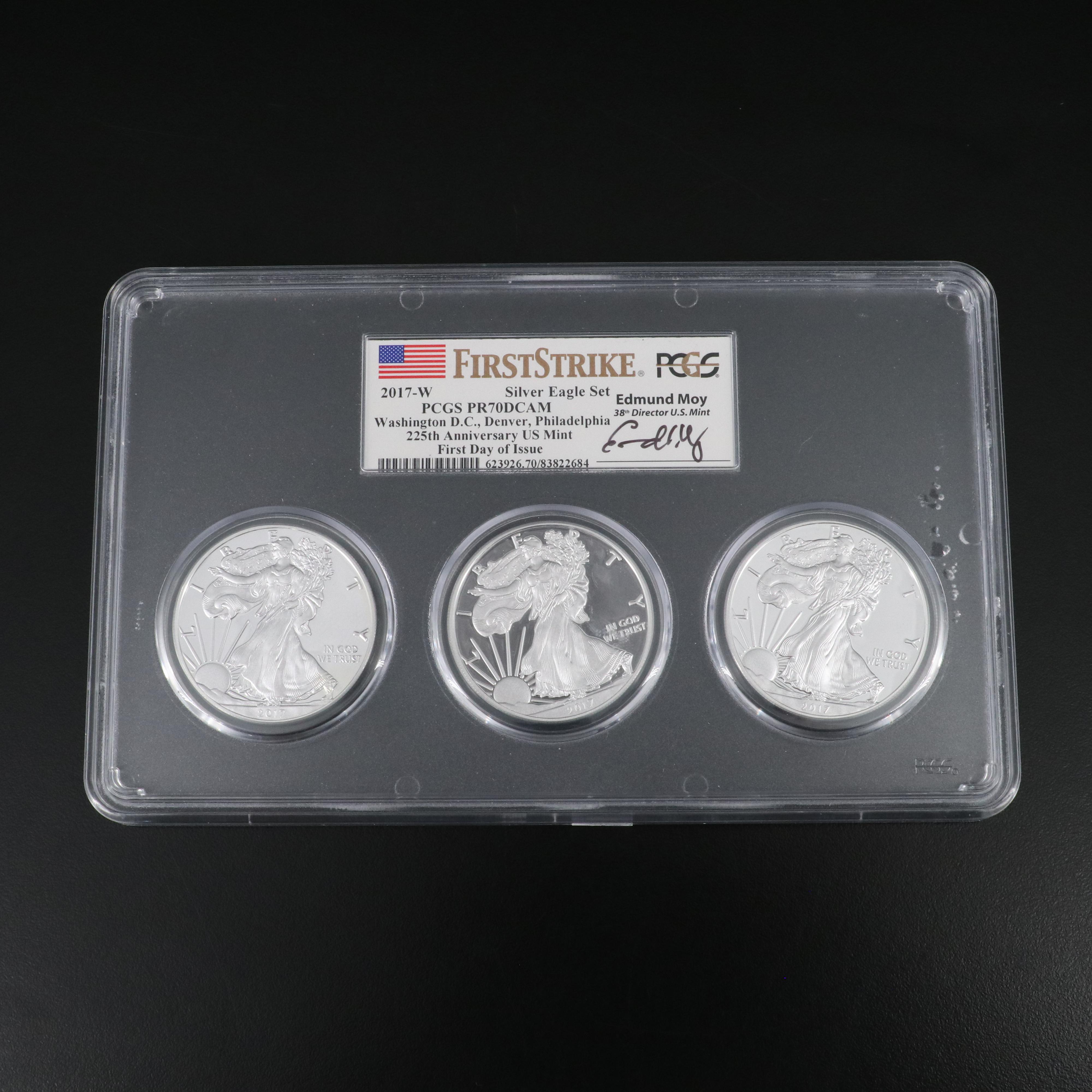 PCGS PR70 DCAM 2017-W Three Coin Set of First Strike Silver Eagles