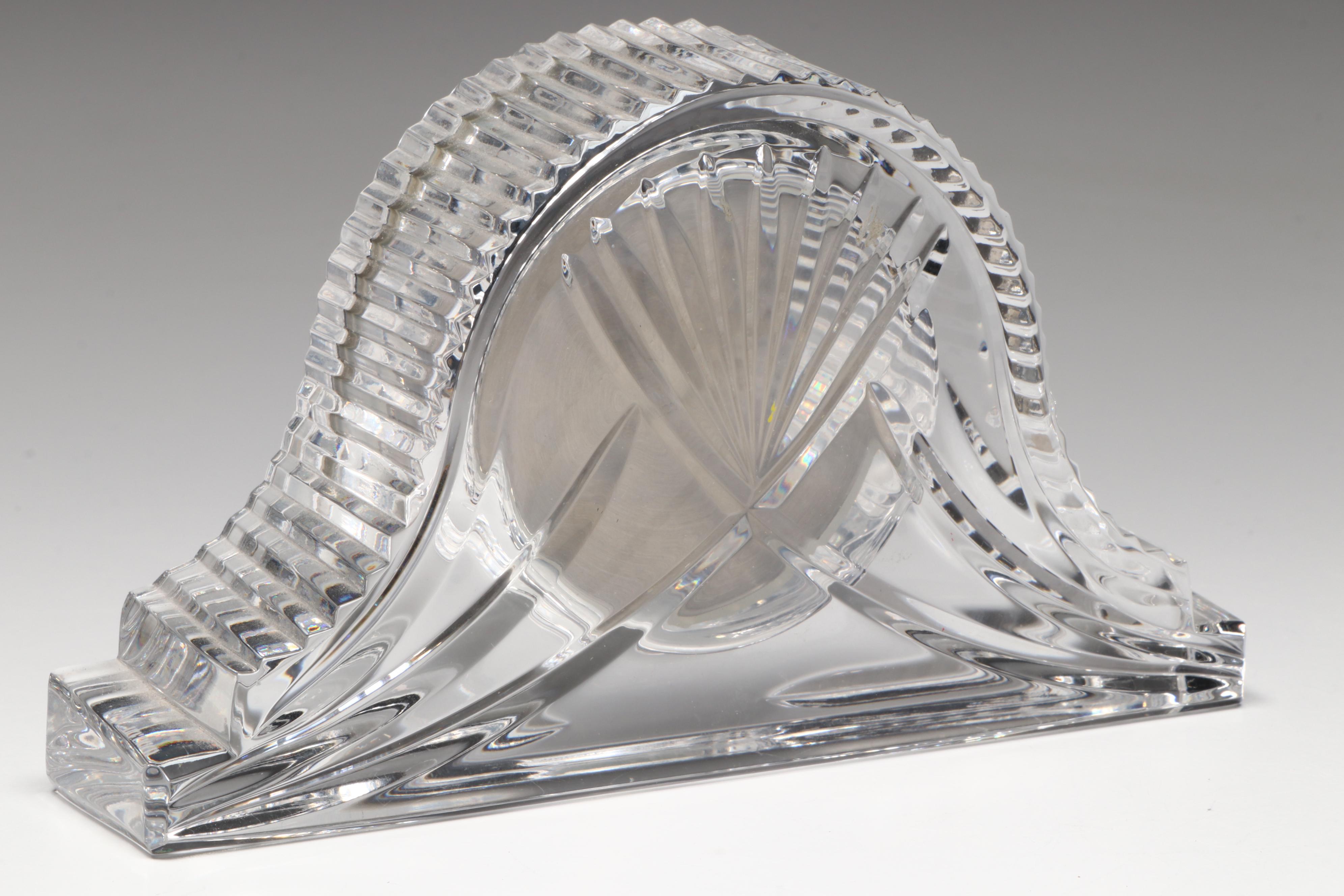 Waterford Crystal Desk Clock with Pair of Liberty Head Coin Rocks Glasses