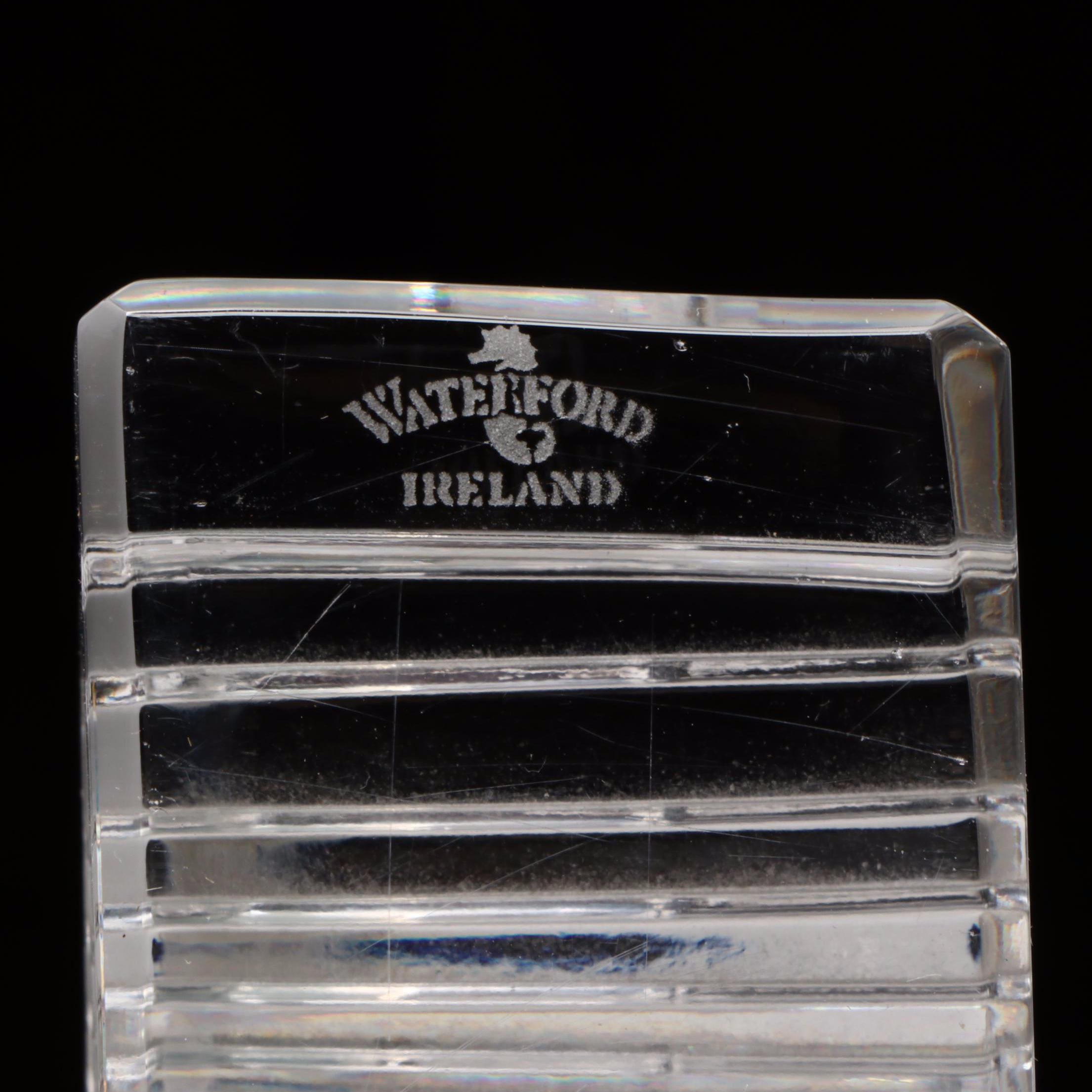 Waterford Crystal Desk Clock with Pair of Liberty Head Coin Rocks Glasses