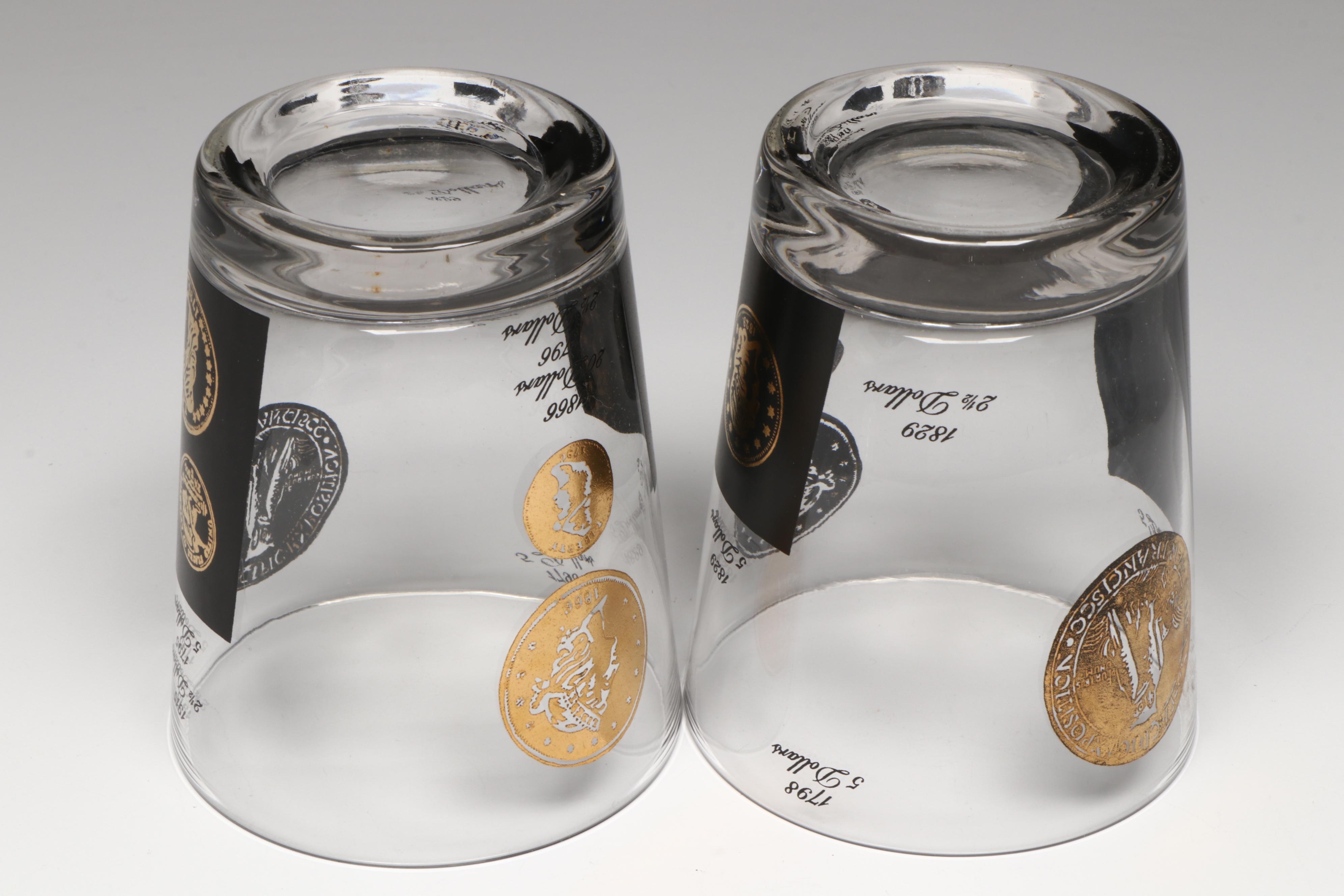 Waterford Crystal Desk Clock with Pair of Liberty Head Coin Rocks Glasses