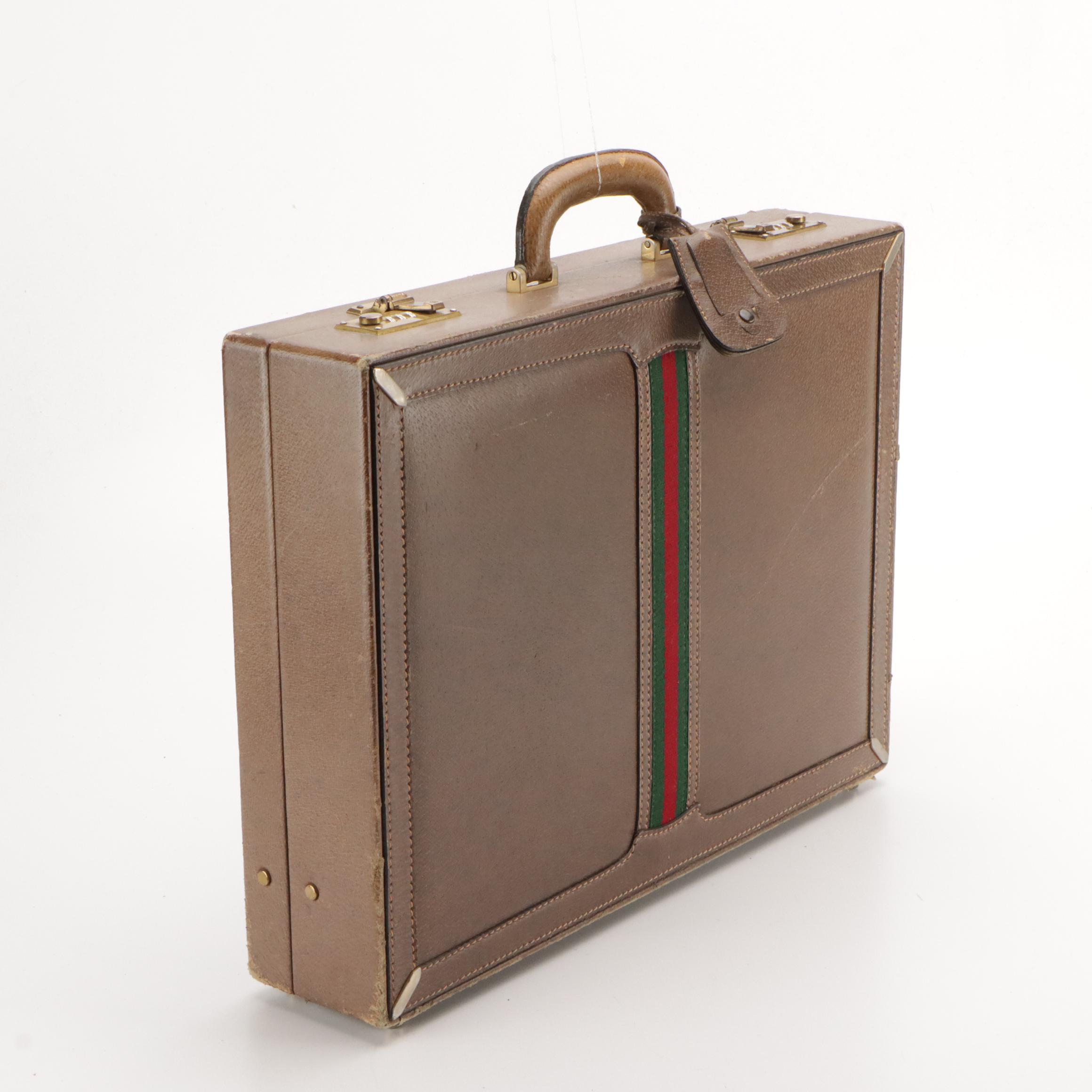 Gucci Web Stripe Attaché Briefcase in Cinghiale Leather, Circa 1970