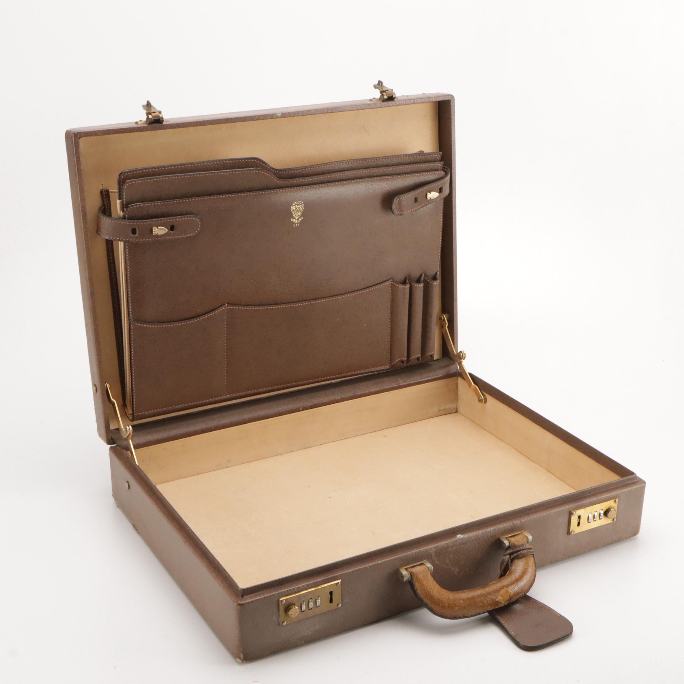 Gucci Web Stripe Attaché Briefcase in Cinghiale Leather, Circa 1970