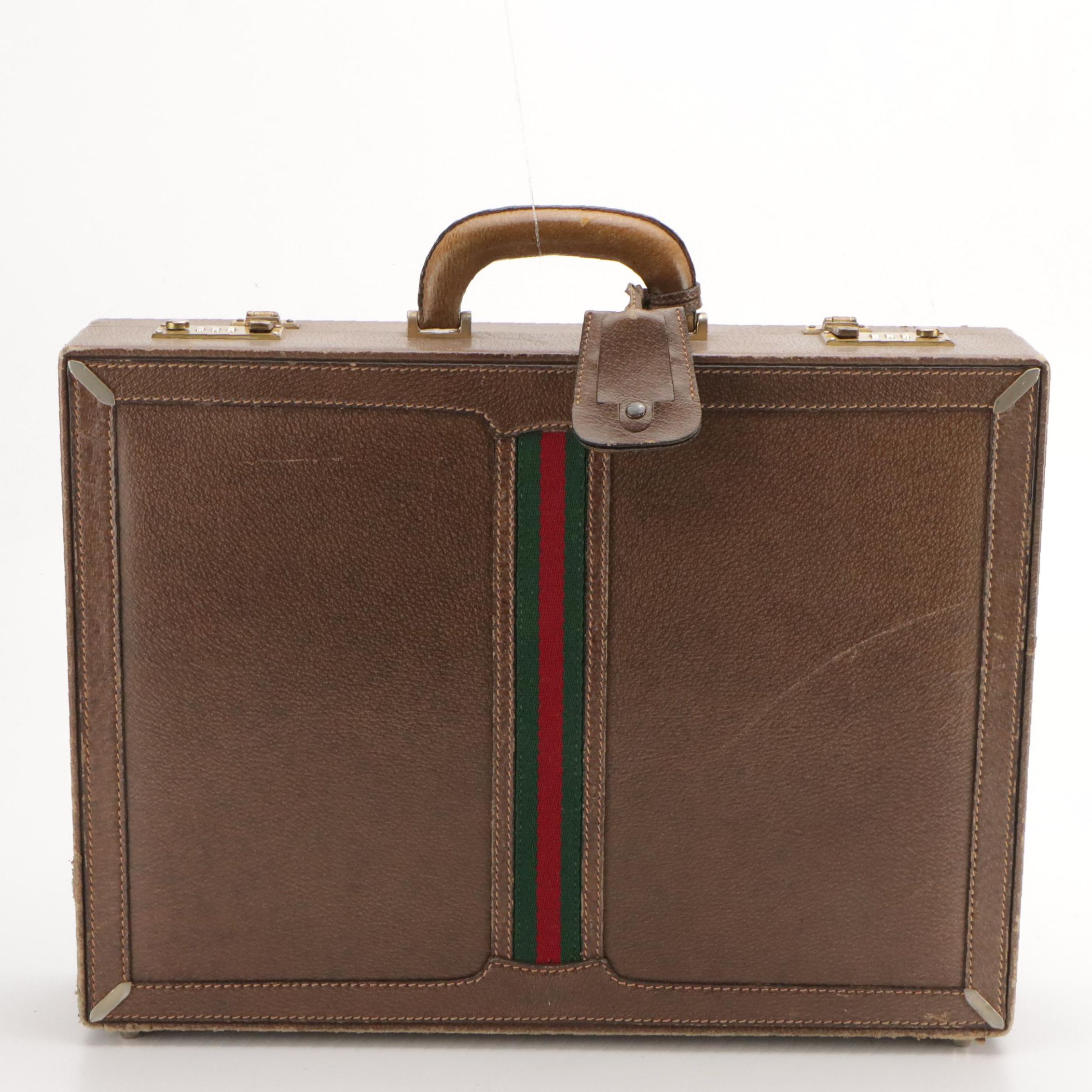 Gucci Web Stripe Attaché Briefcase in Cinghiale Leather, Circa 1970