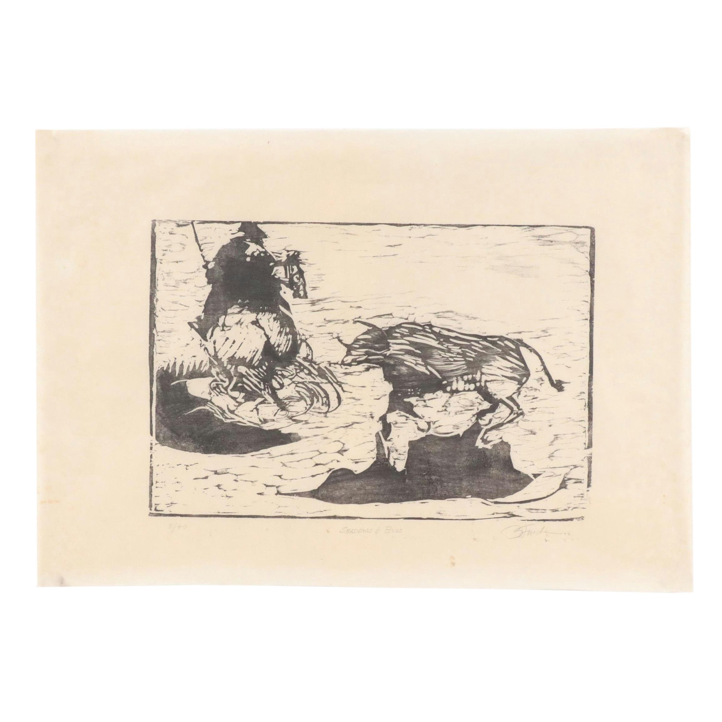 Bill Firschein Woodcut "Shadows & Bull"
