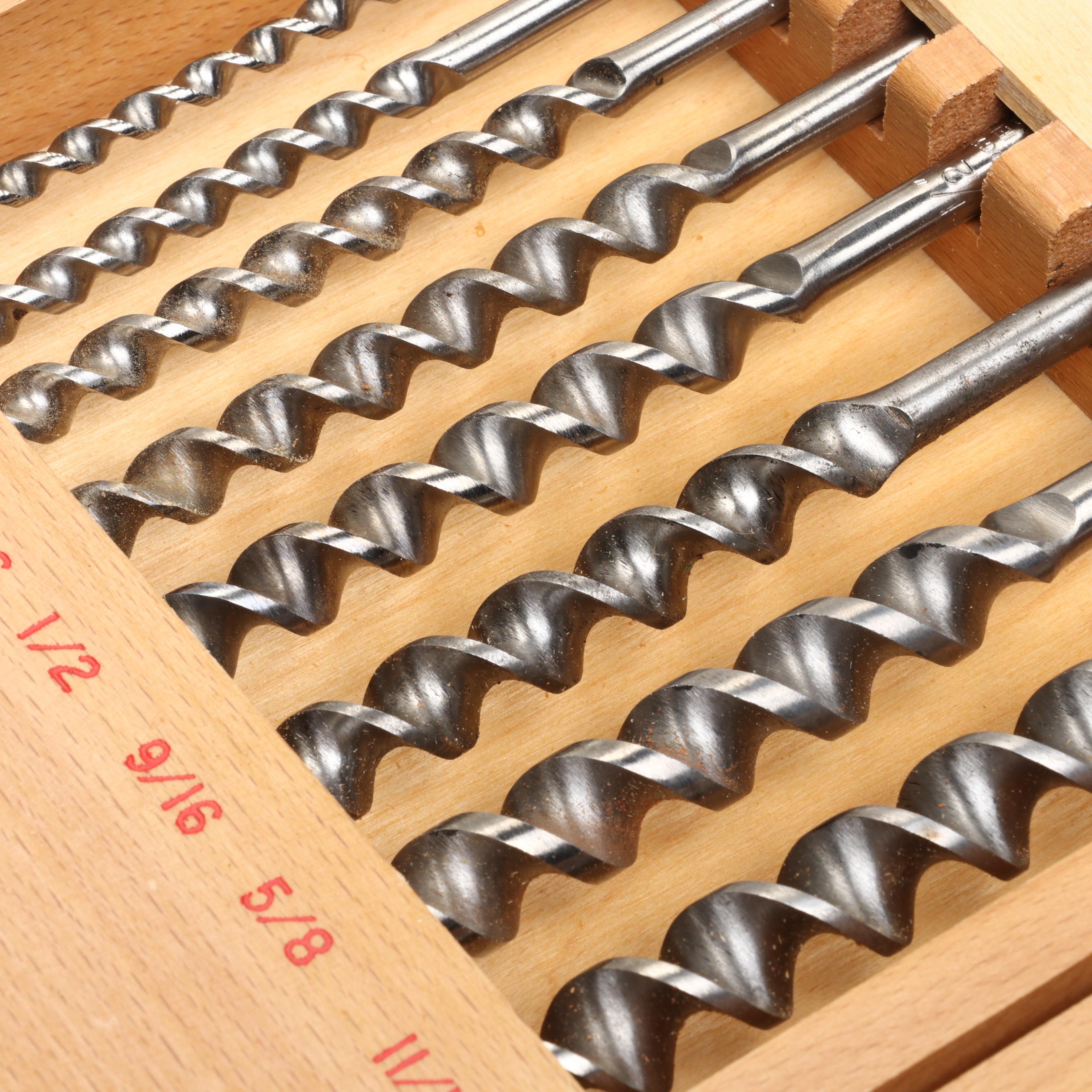 Ridgway 13 Pc. Auger Bit Set with Stanley 3" Radius Brace Drill, 1970s