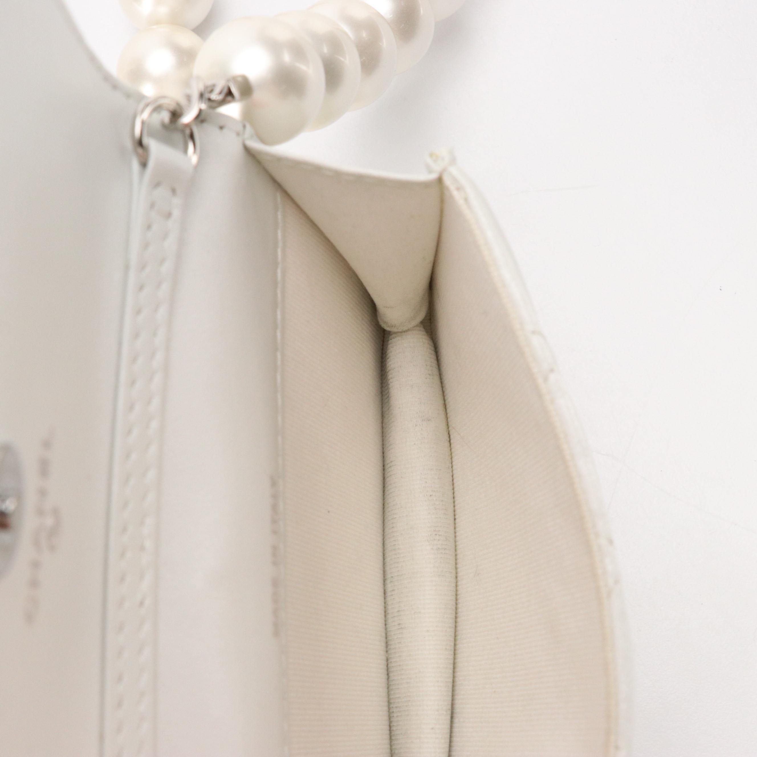 Chanel Matelassé Shimmery Leather Mini Card Wallet with Maxi Pearls Strap