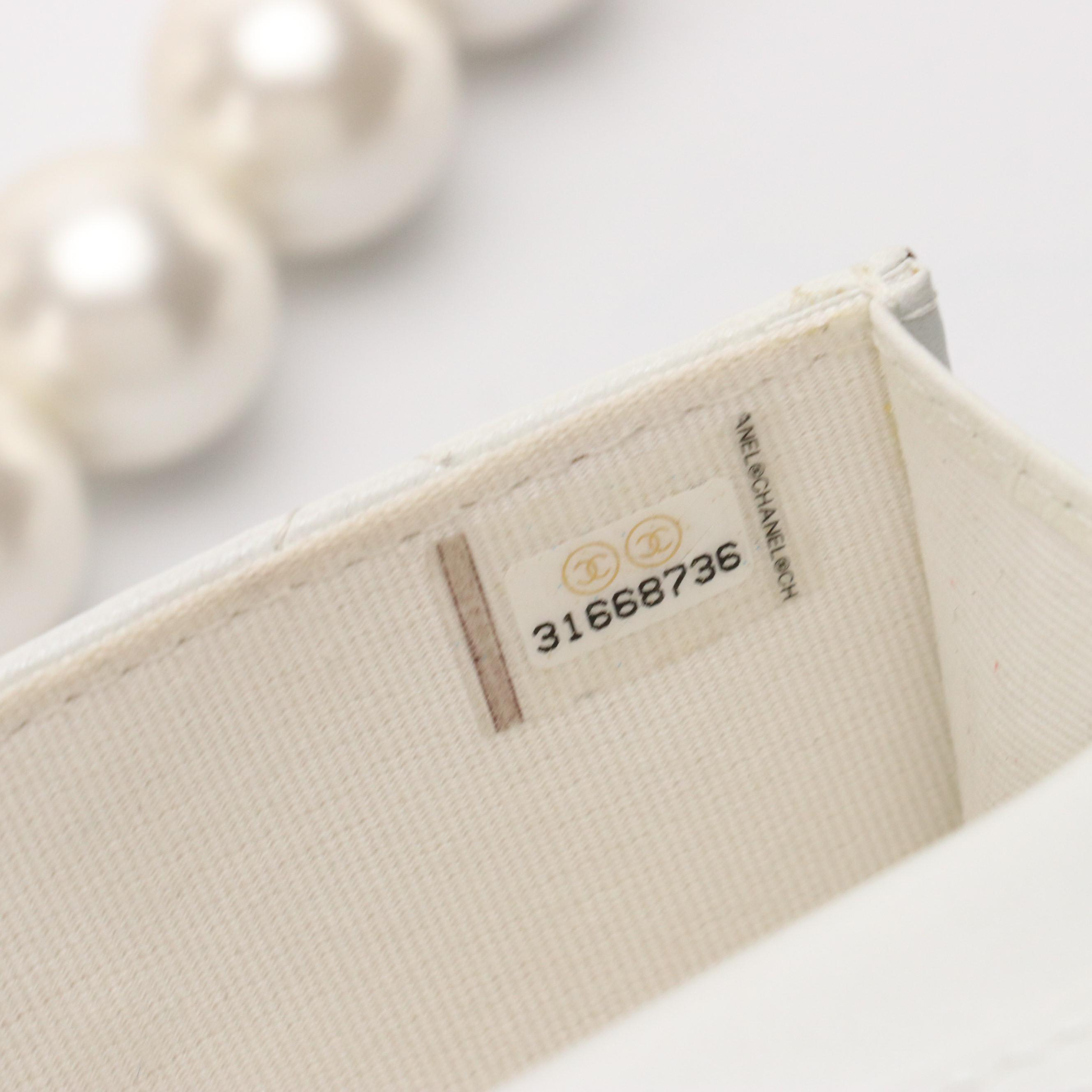 Chanel Matelassé Shimmery Leather Mini Card Wallet with Maxi Pearls Strap