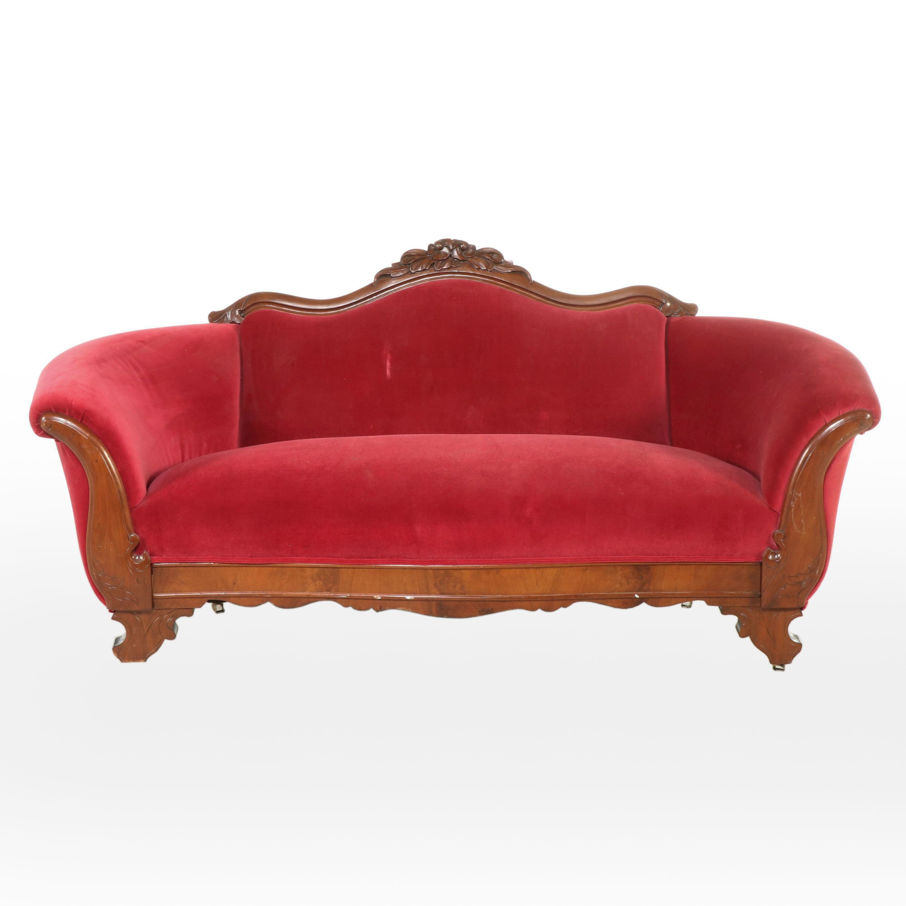 Classical Style Carved Mahogany Framed Sofa, Early 20th Century