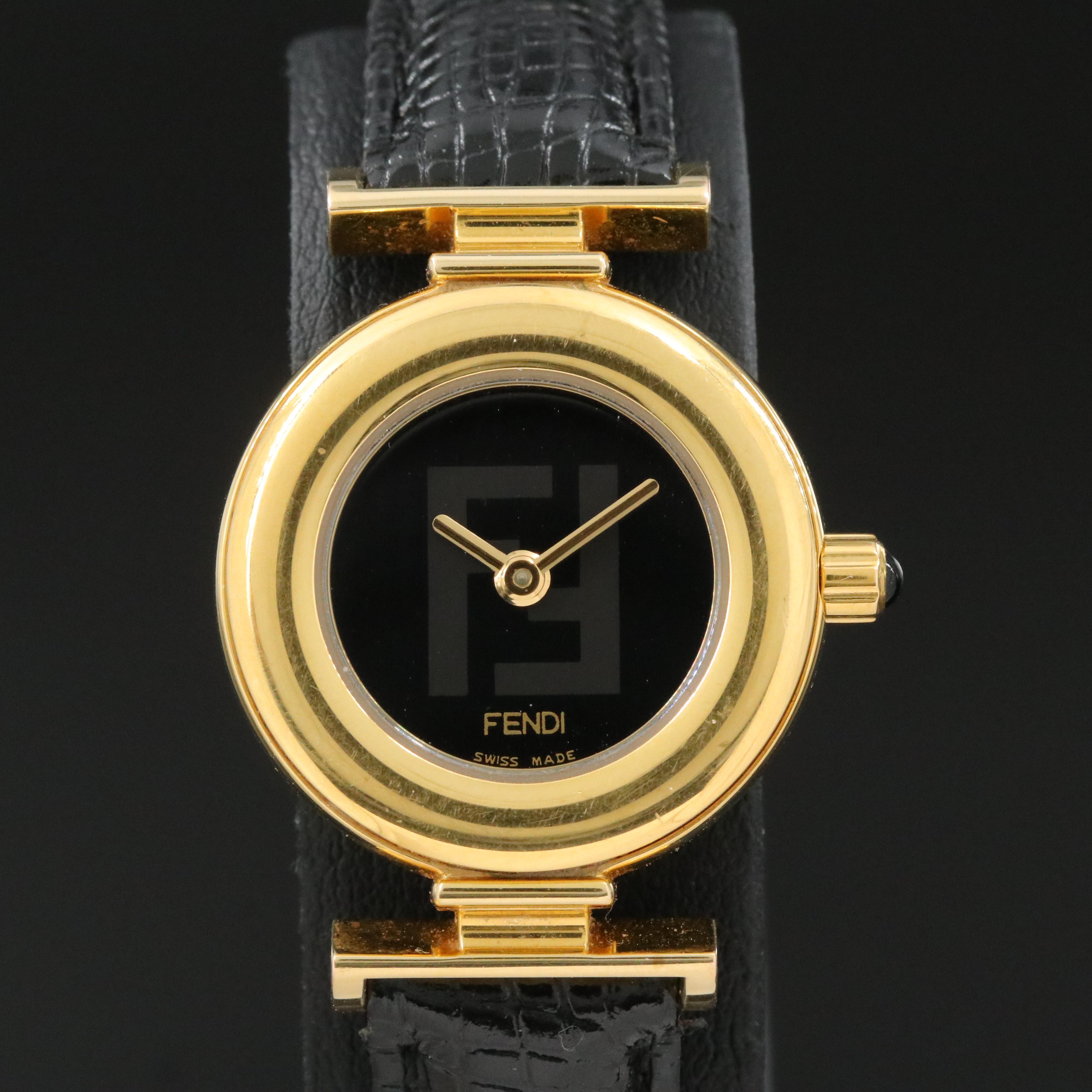 Fendi Orologi Black Dial 23mm Gold-Plated Quartz Watch