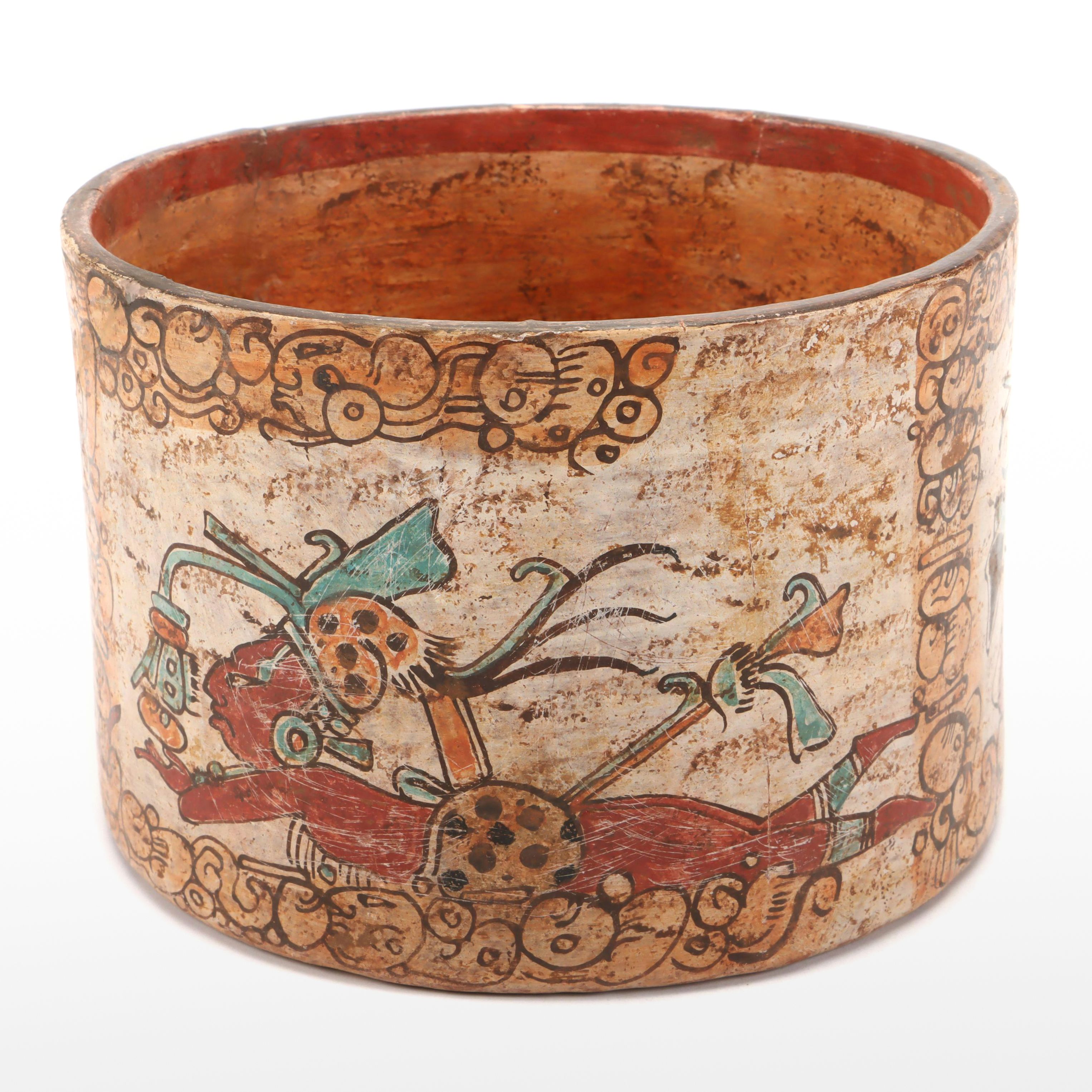 Mayan Style Hand-Decorated Earthenware Vessel