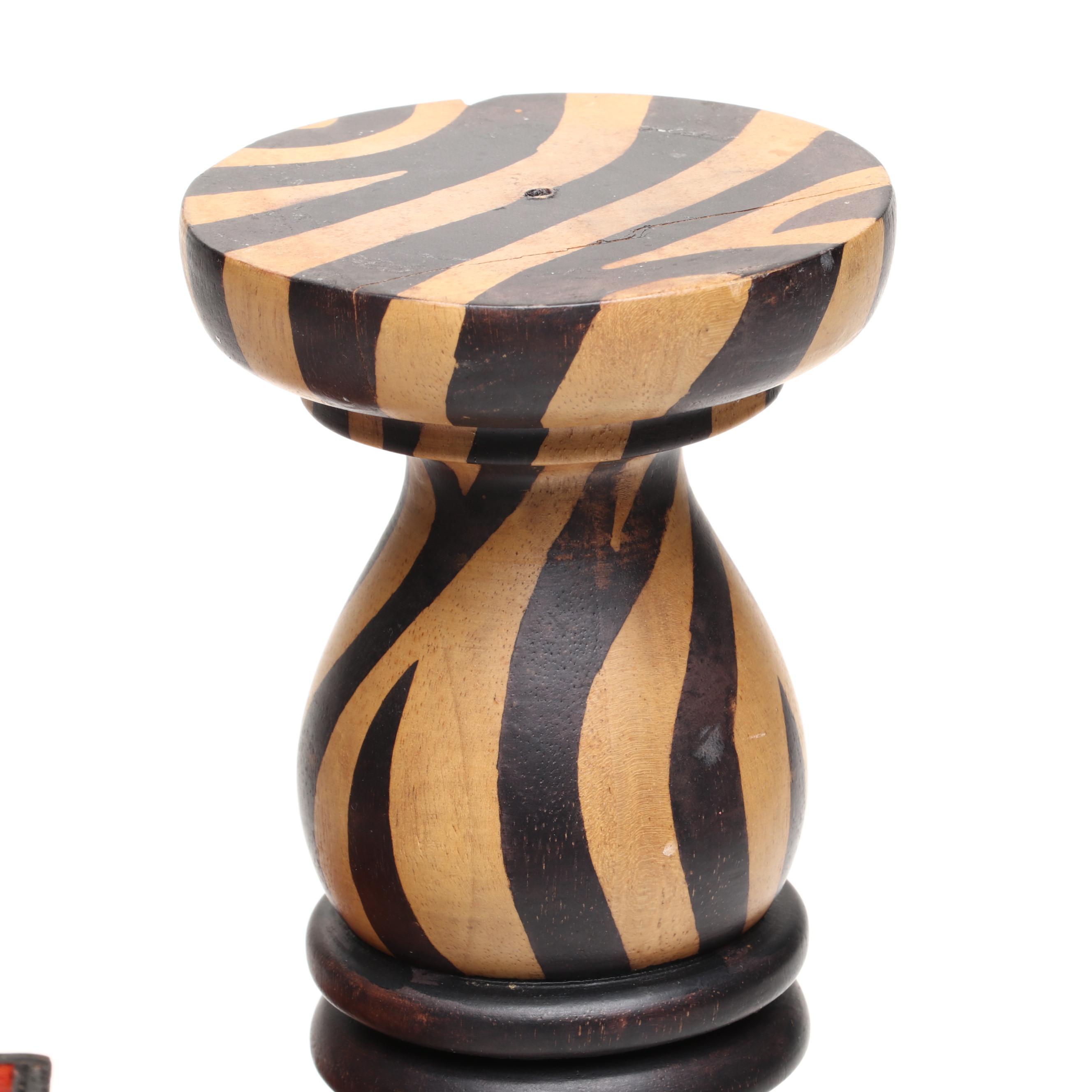 Wooden Planter with Giraffe Relief and Wooden Candle Holder