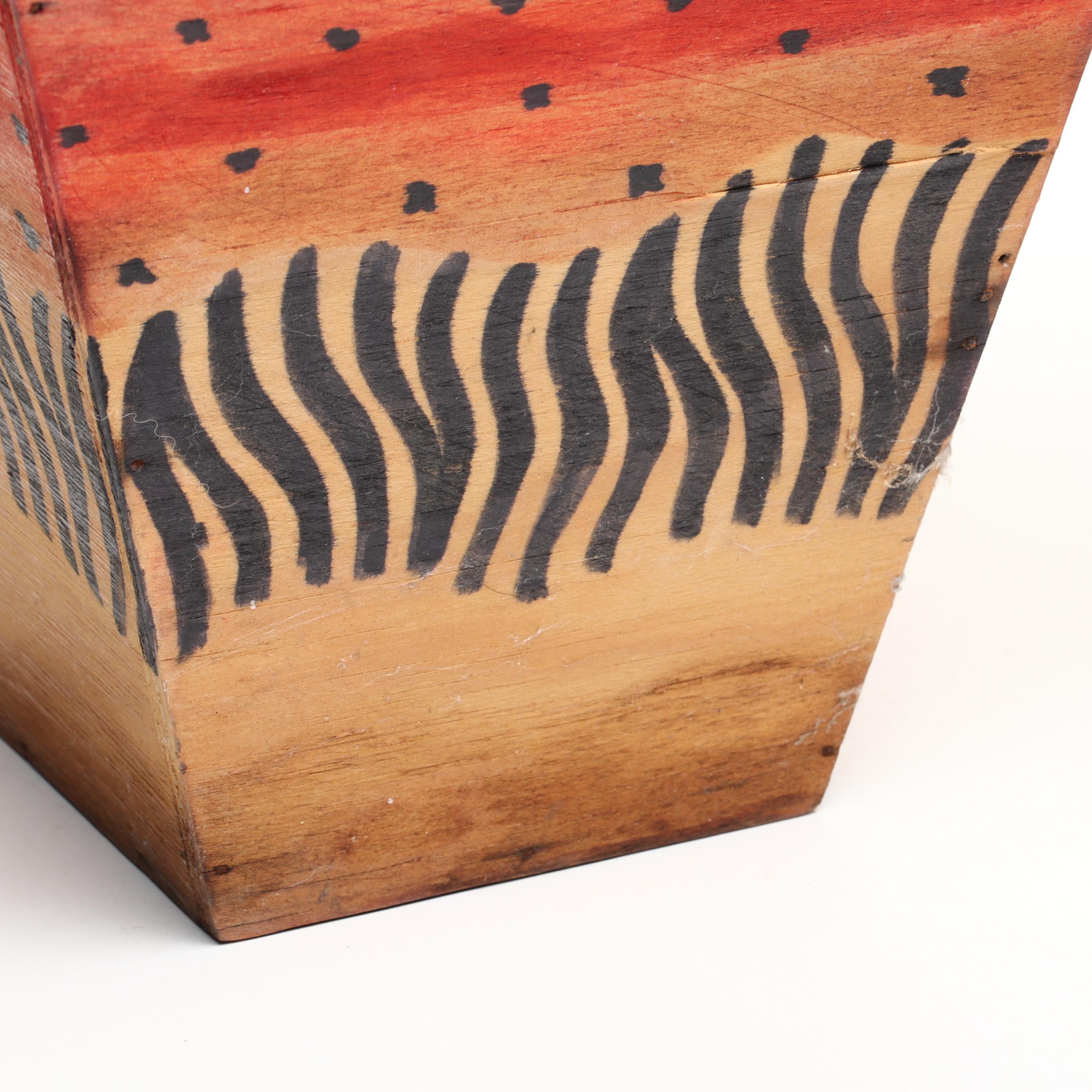 Wooden Planter with Giraffe Relief and Wooden Candle Holder