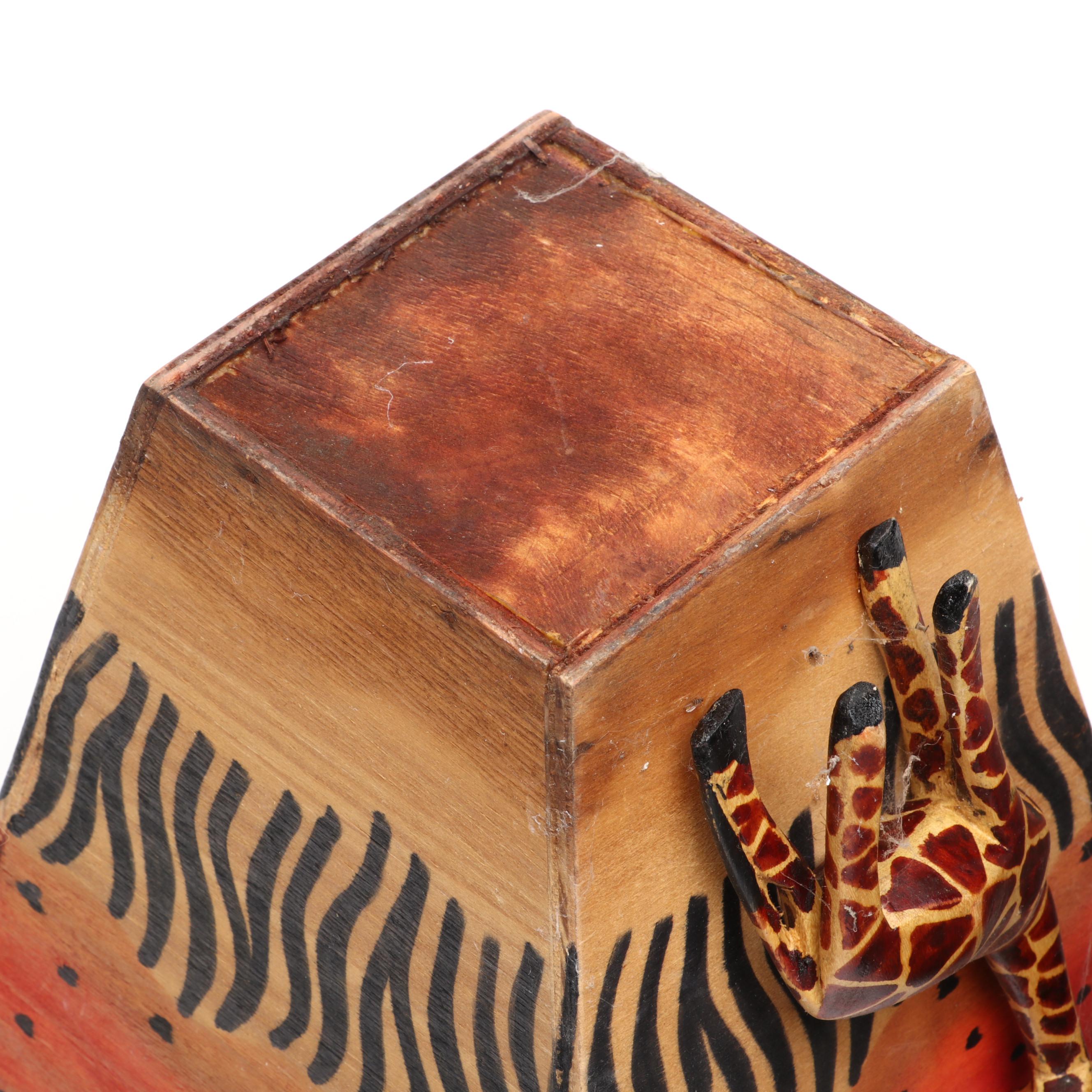 Wooden Planter with Giraffe Relief and Wooden Candle Holder