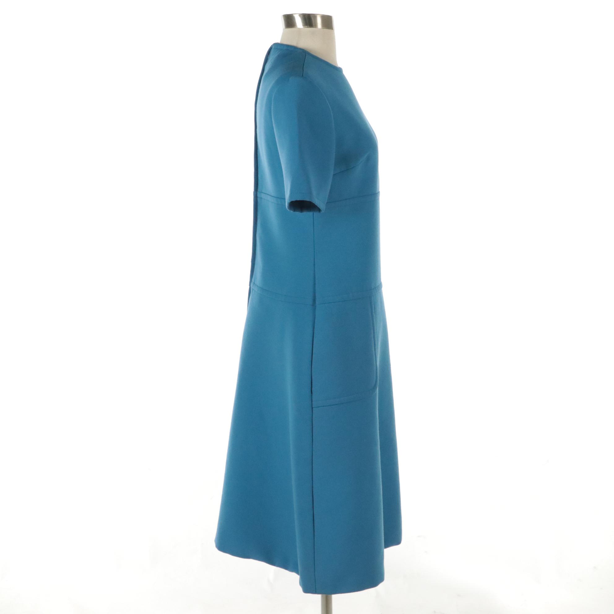 Diorling by Christian Dior Blue Wool Short Sleeve Dress, 1970s Vintage