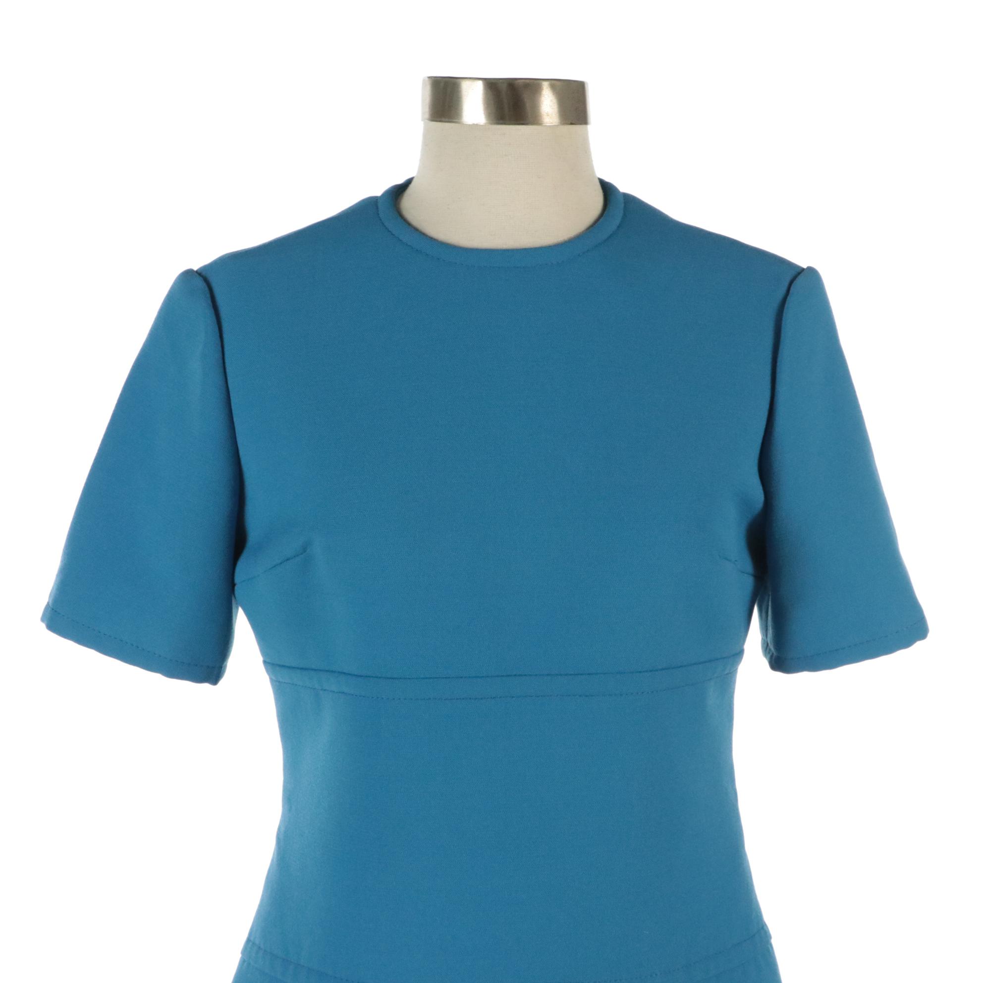 Diorling by Christian Dior Blue Wool Short Sleeve Dress, 1970s Vintage